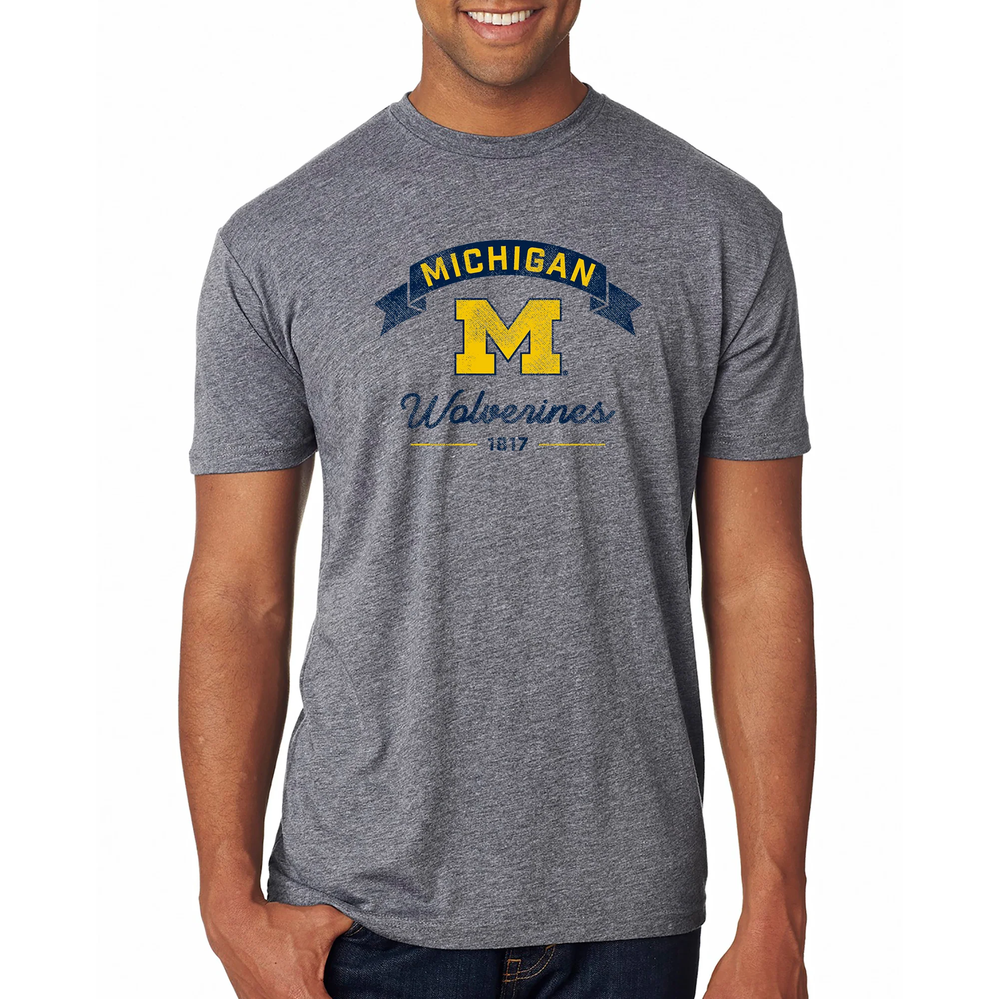 Michigan Ribbon Arc NLA Triblend T-Shirt - Premium Heather - Image 3