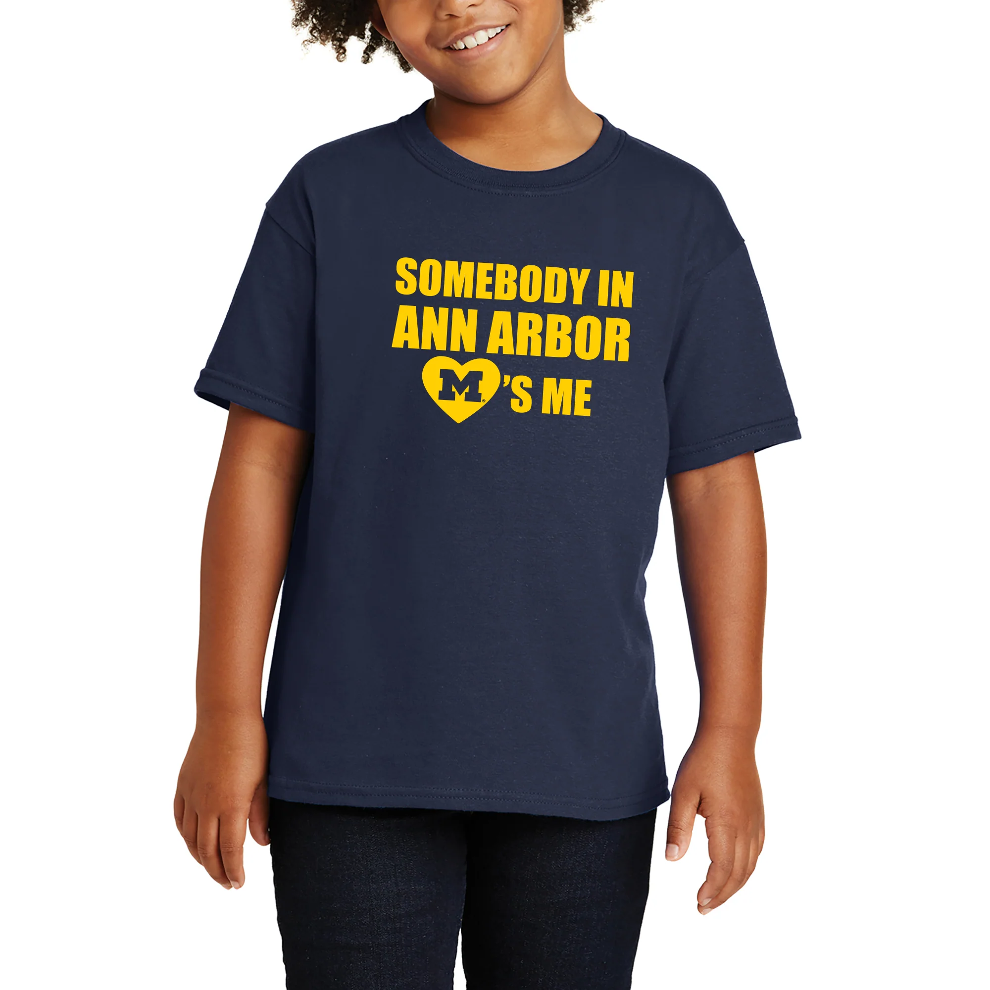 Michigan Somebody in Ann Arbor Loves Me Youth T-Shirt - Navy - Image 4
