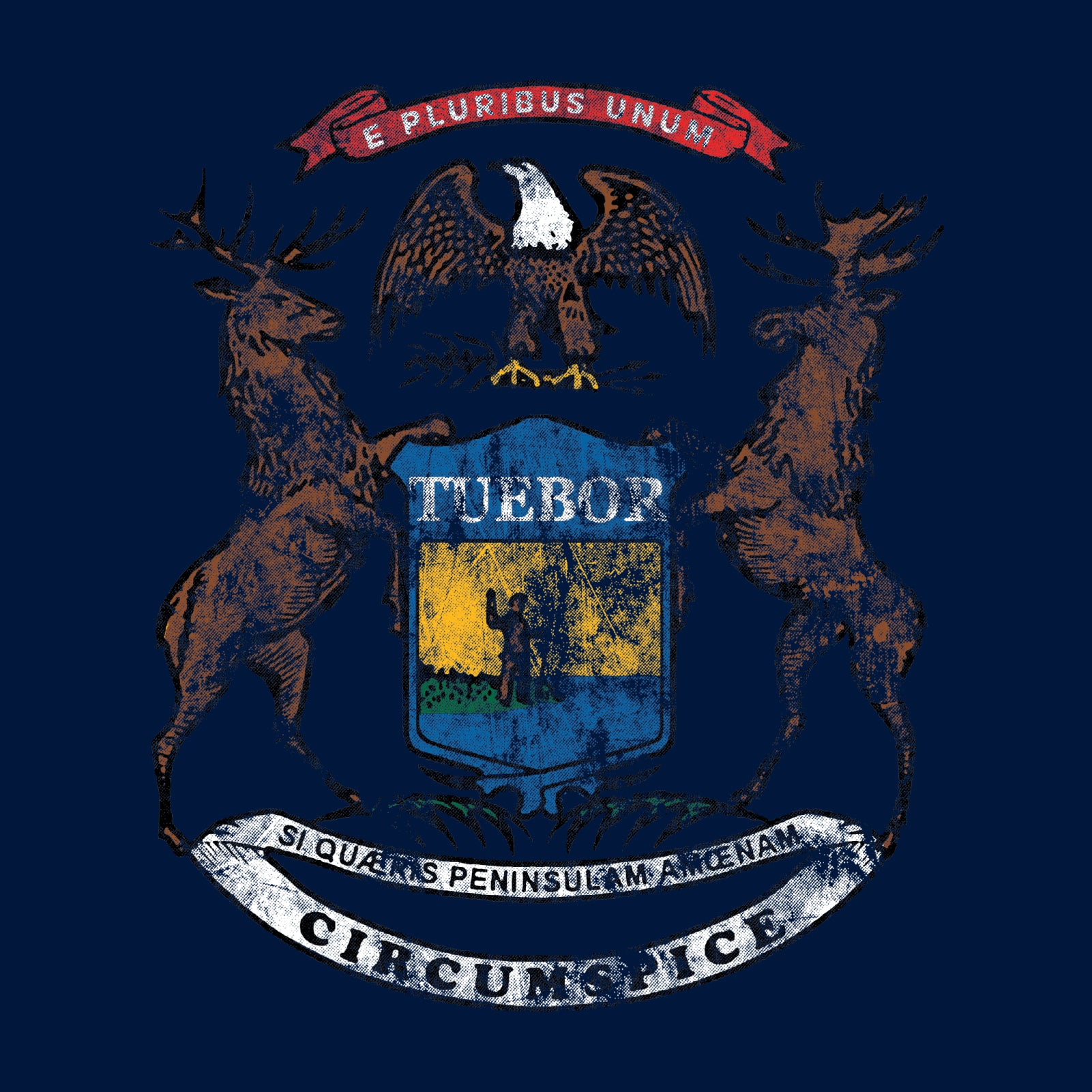 Michigan State Flag NLA T-Shirt - Midnight Navy - Image 2