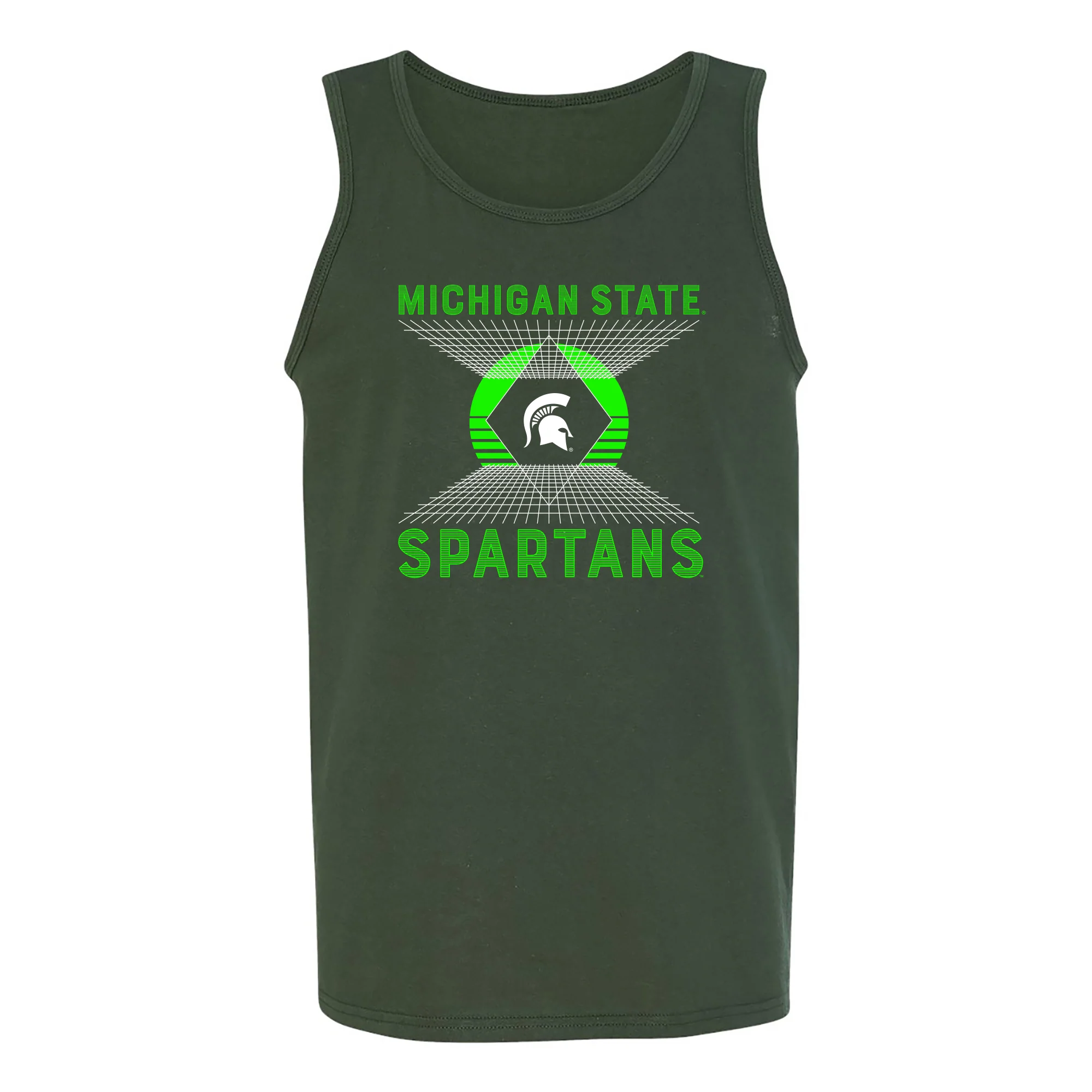 Michigan State Spartans Vaporwave Grid Tank Top - Forest