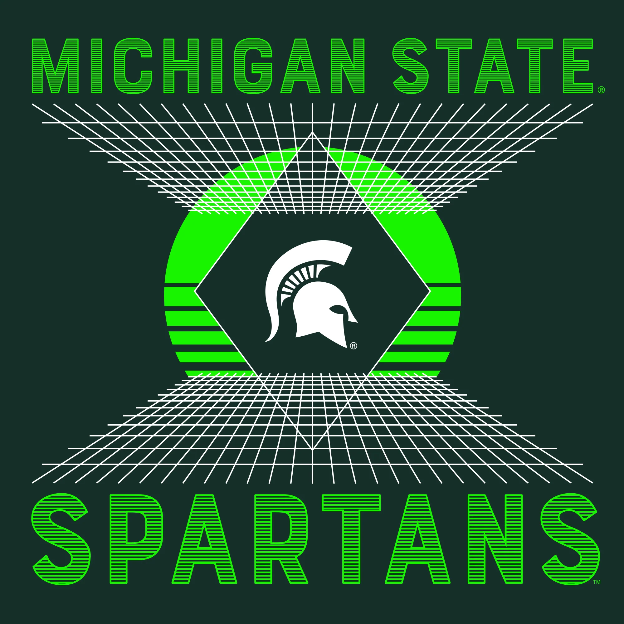 Michigan State Spartans Vaporwave Grid Tank Top - Forest - Image 2