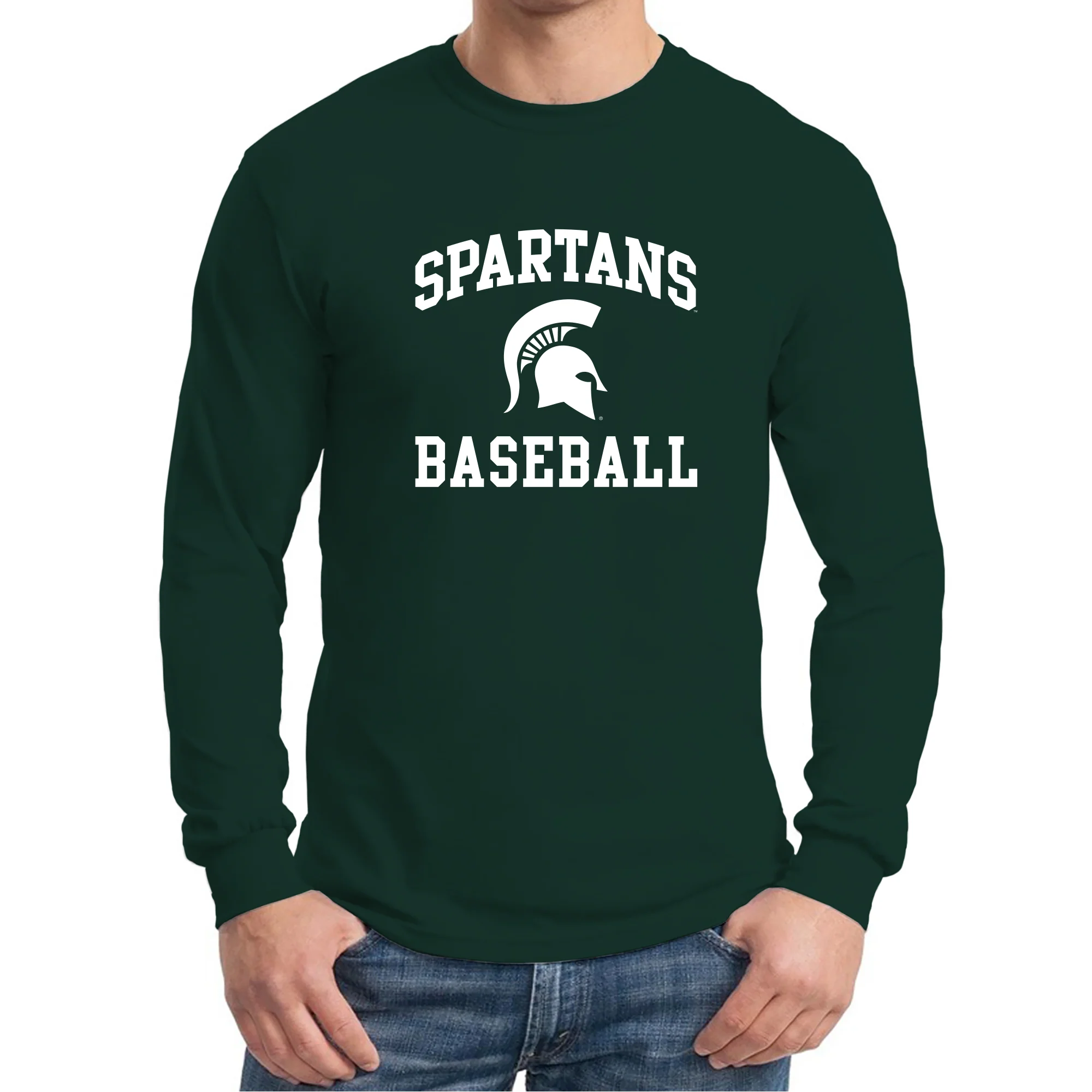 Michigan State University Spartans Arch Logo Baseball Long Sleeve T Shirt - Forest - Image 3