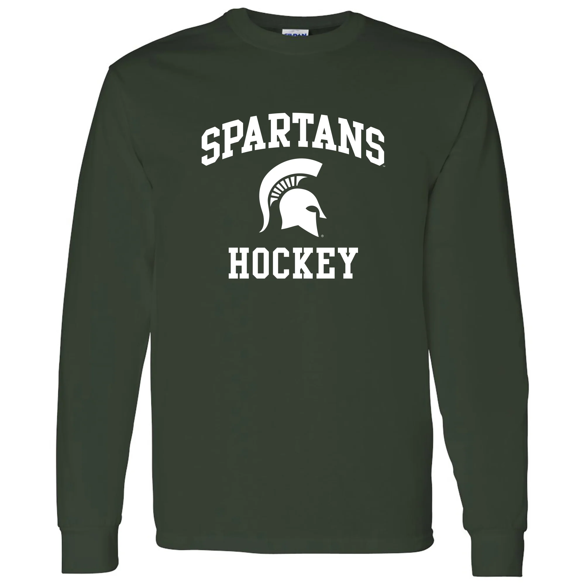Michigan State University Spartans Arch Logo Hockey Long Sleeve T Shirt - Forest
