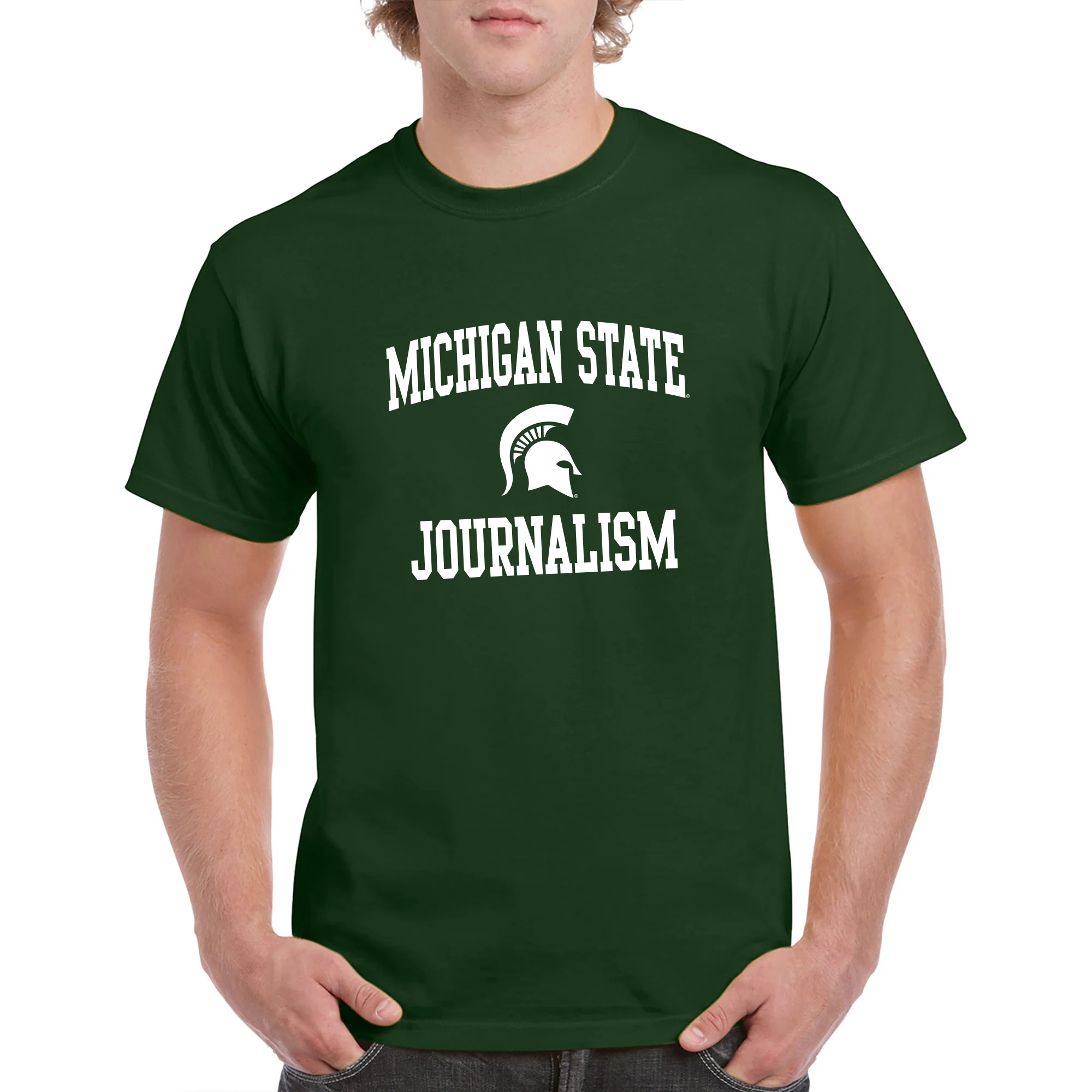 Michigan State University Spartans Arch Logo Journalism Short Sleeve T-Shirt - Forest - Image 3