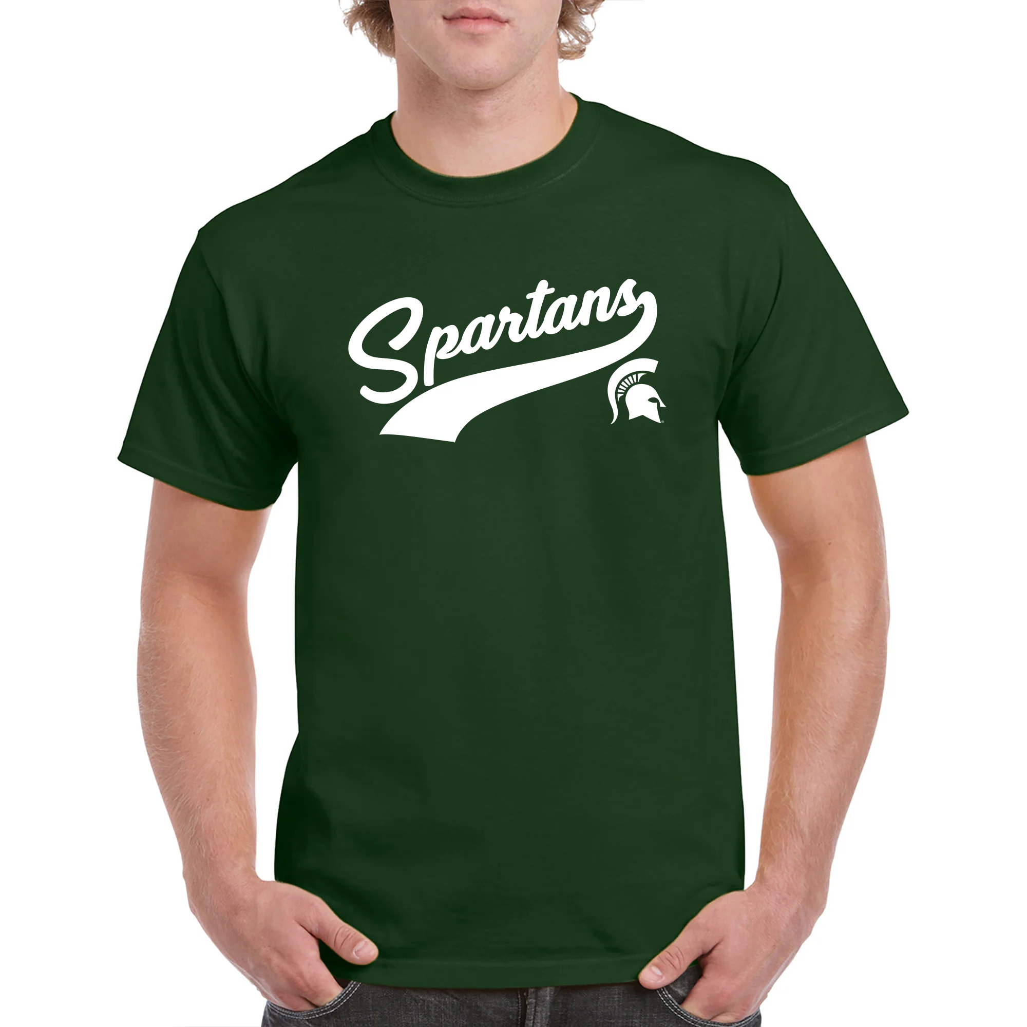 Michigan State University Spartans Baseball Jersey Script Short Sleeve T-Shirt - Forest - Image 3
