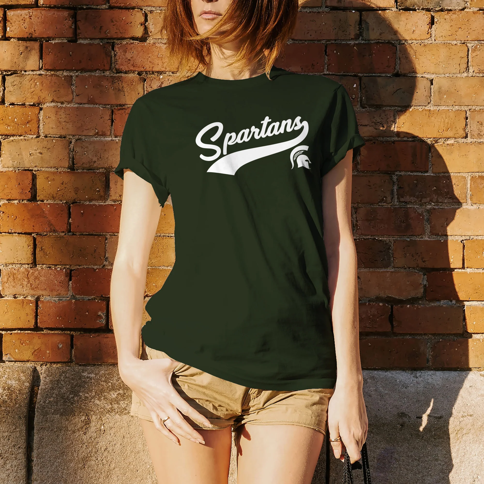 Michigan State University Spartans Baseball Jersey Script Short Sleeve T-Shirt - Forest - Image 4