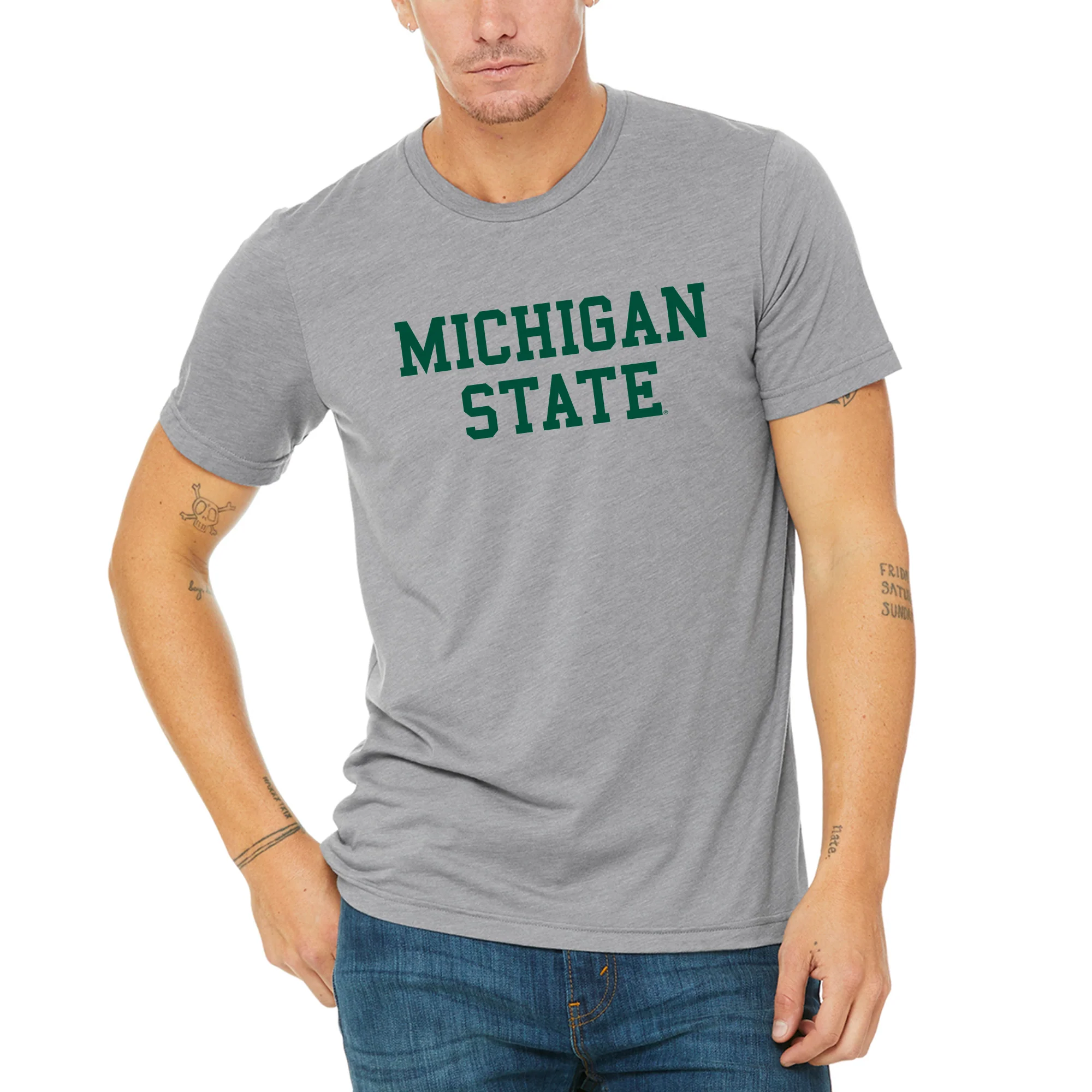 Michigan State University Spartans Basic Block Canvas Triblend T Shirt - Athletic Grey Triblend - Image 3