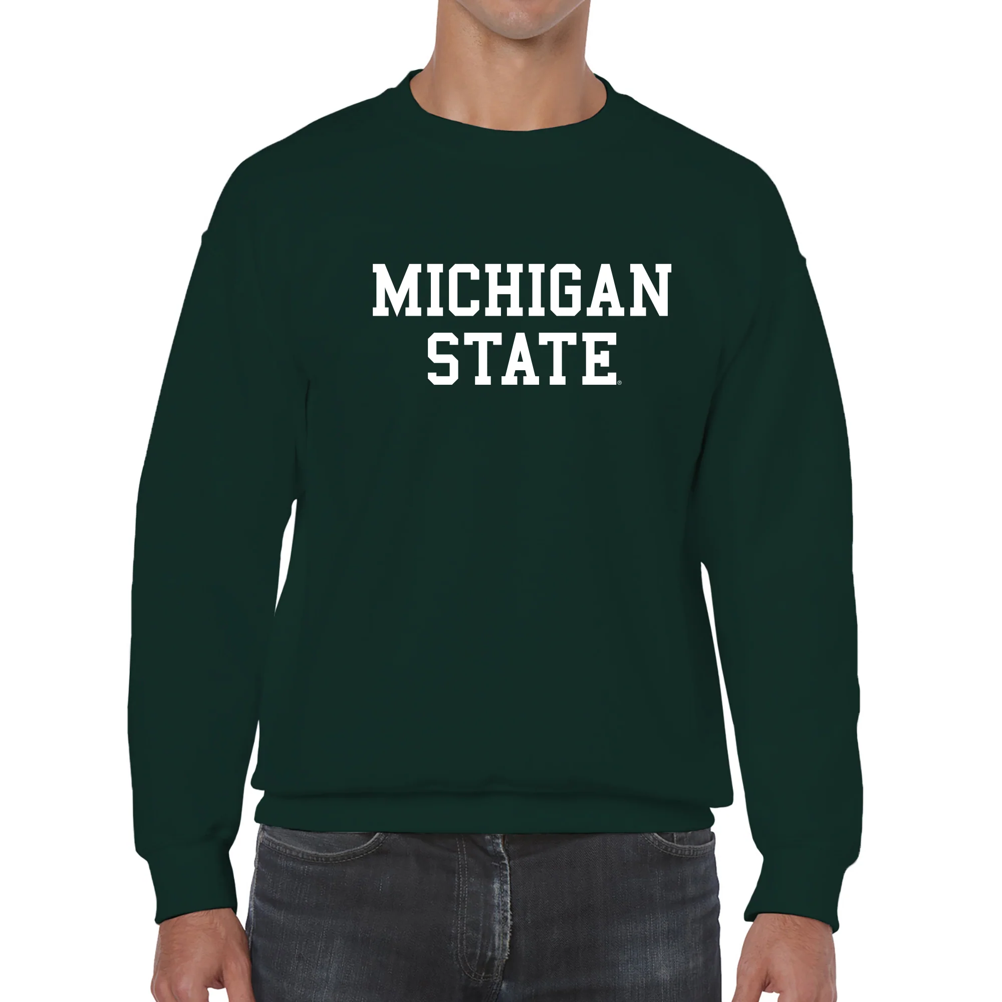 Michigan State University Spartans Basic Block Crewneck Sweatshirt - Forest - Image 3