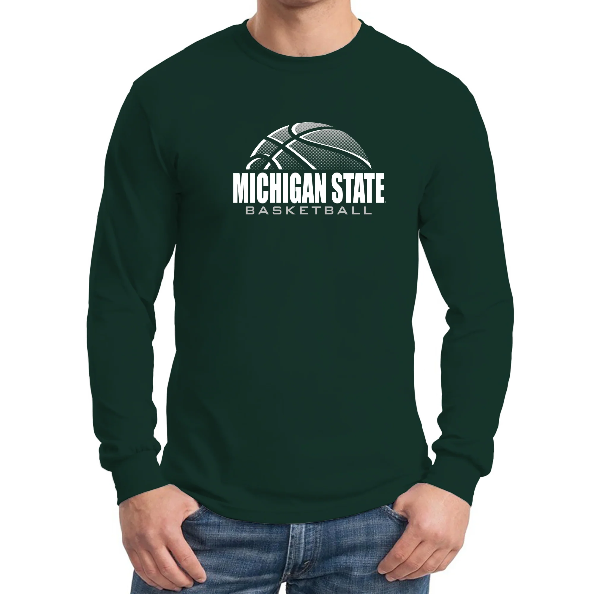 Michigan State University Spartans Basketball Shadow Long Sleeve T Shirt - Forest - Image 3