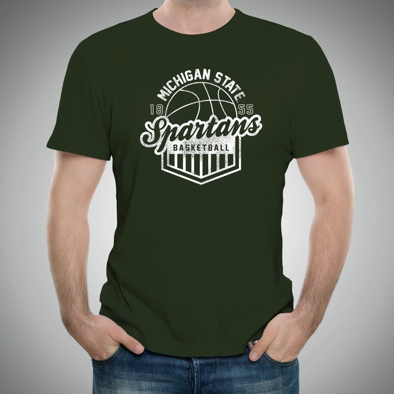 Michigan State University Spartans Basketball Shield Short Sleeve T-Shirt - Forest - Image 3