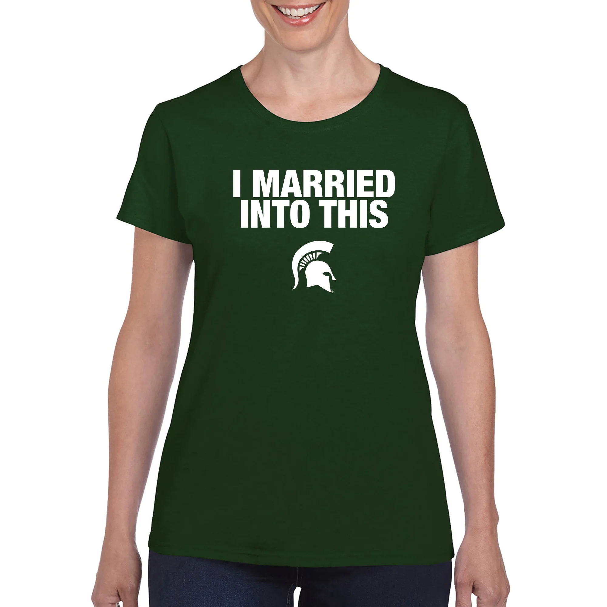 Michigan State University Spartans I Married Into This Women's Short Sleeve T-Shirt - Forest - Image 3