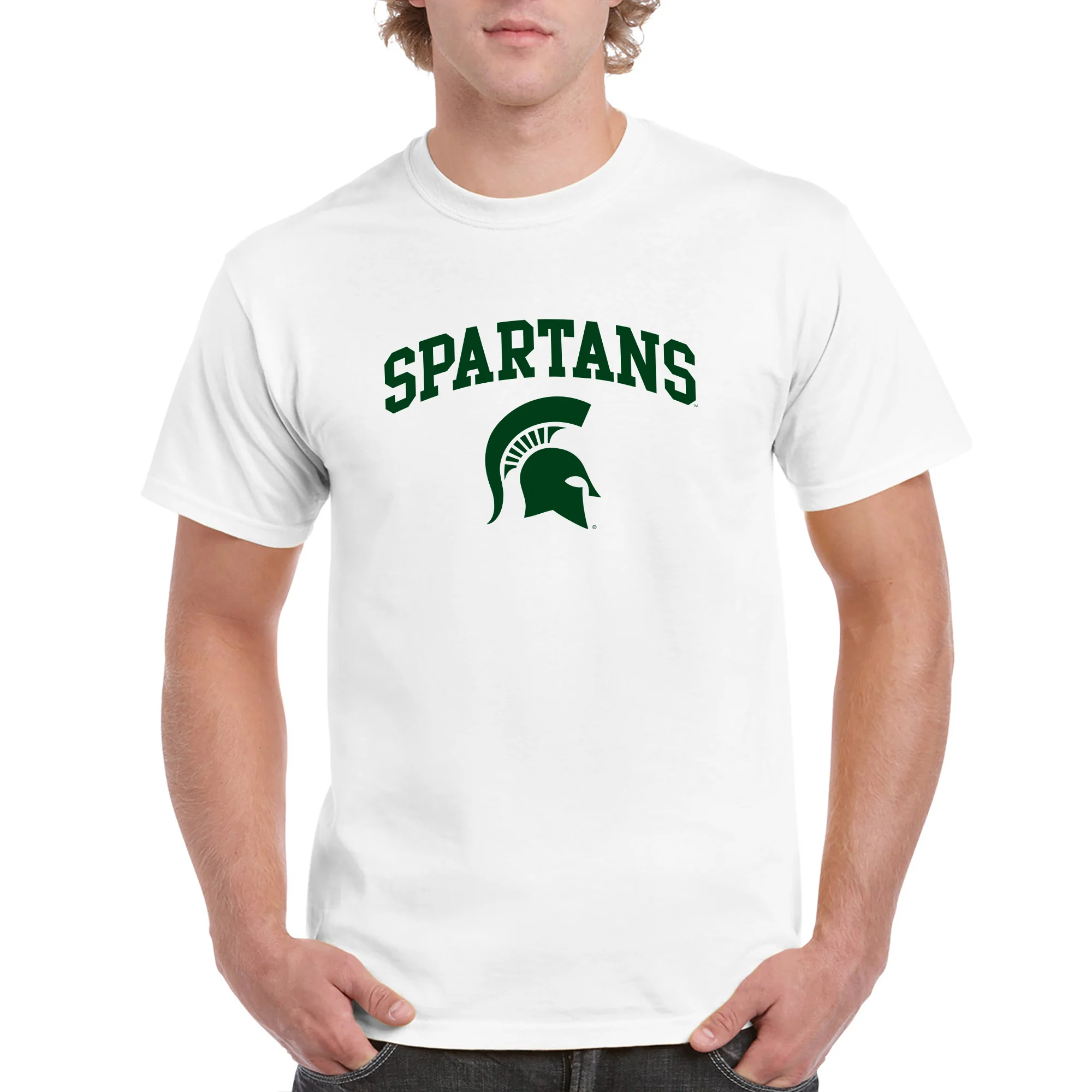 Michigan State University Spartans Mascot Arch Logo Short Sleeve T Shirt - White - Image 3