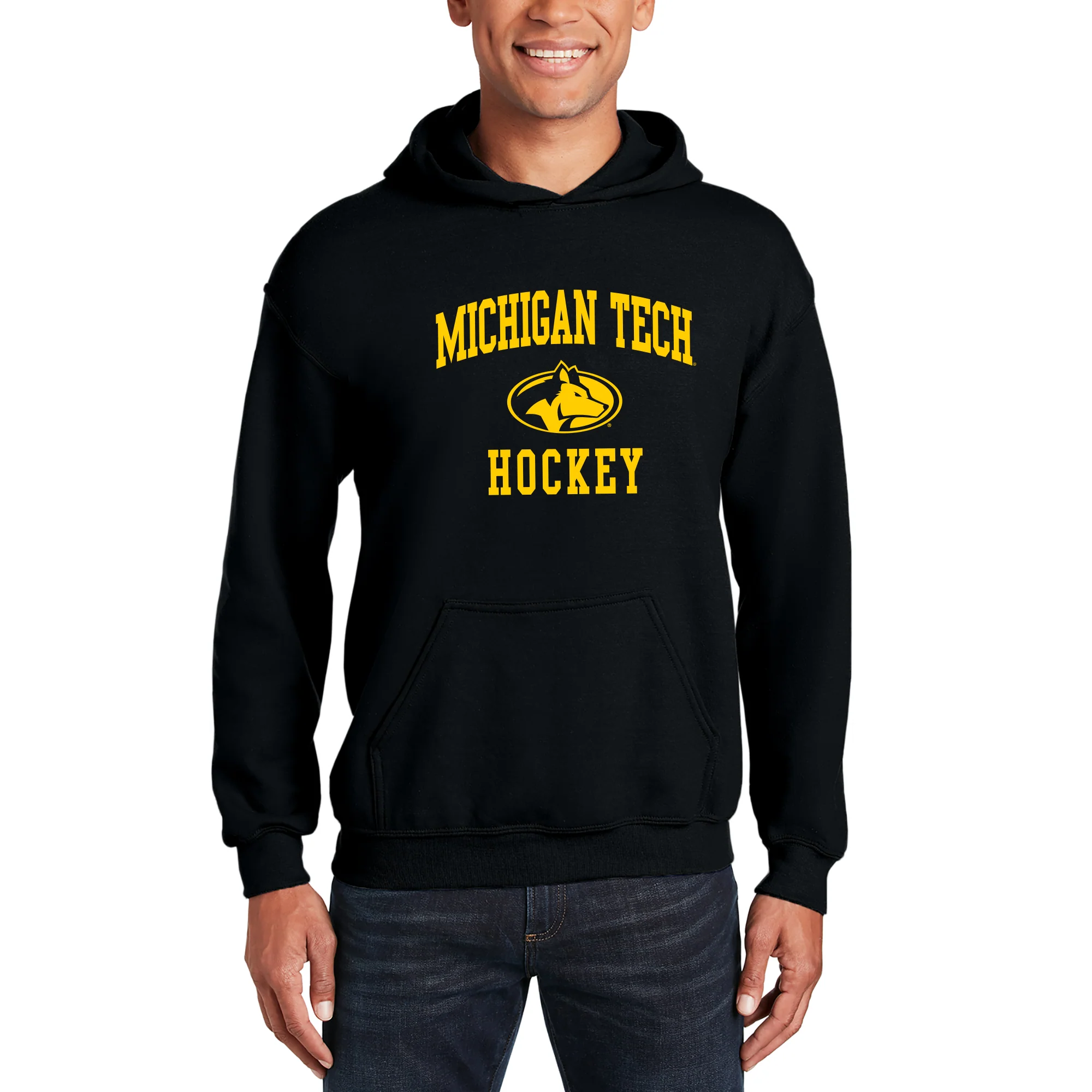 Michigan Tech Arch Logo Hockey Hoodie - Black - Image 3
