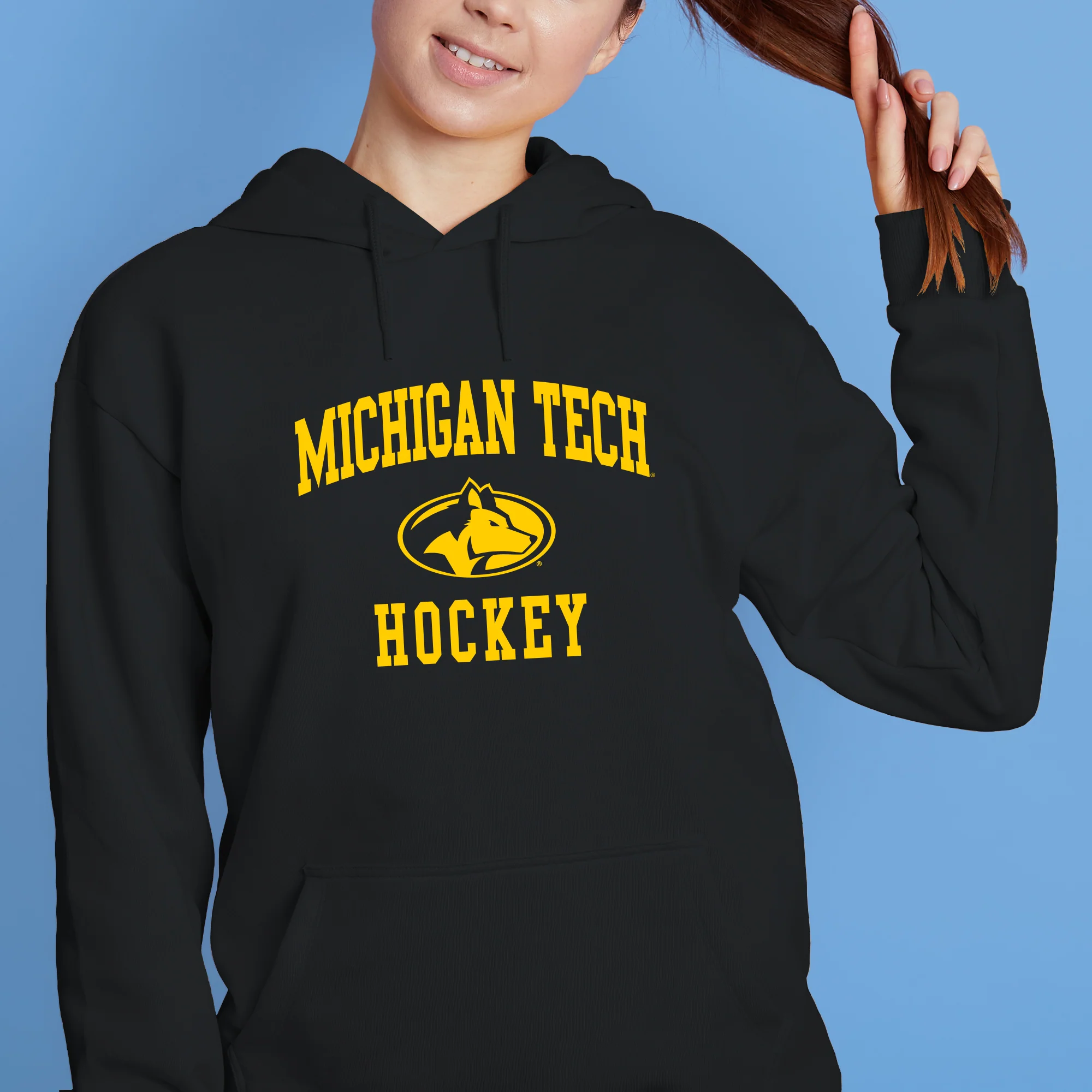 Michigan Tech Arch Logo Hockey Hoodie - Black - Image 4