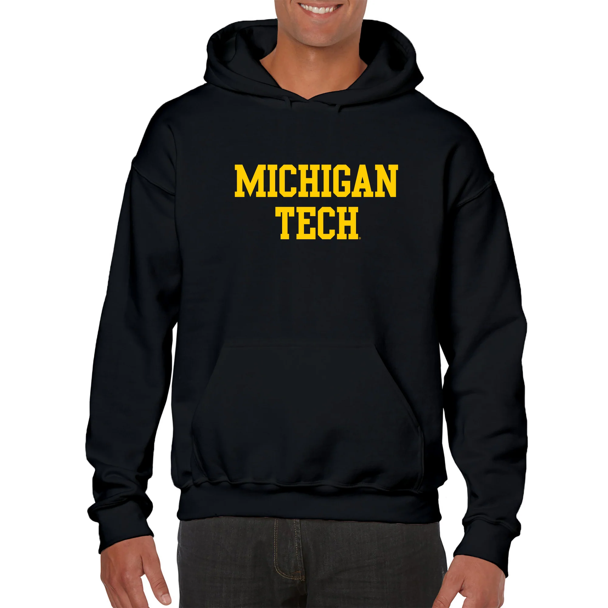 Michigan Technological University Huskies Basic Block Cotton Hoodie - Black - Image 3