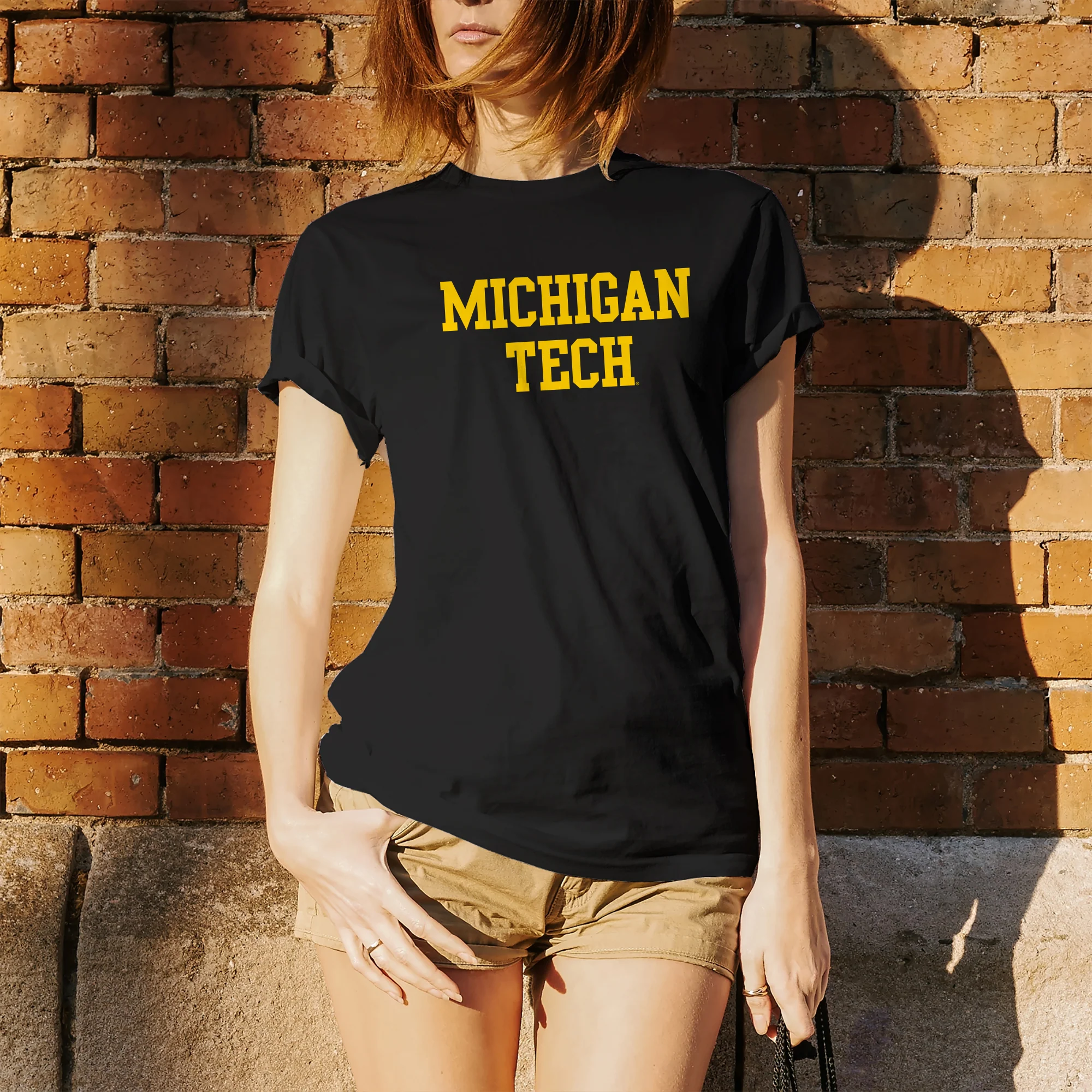 Michigan Technological University Huskies Basic Block Cotton T-Shirt - Black - Image 4