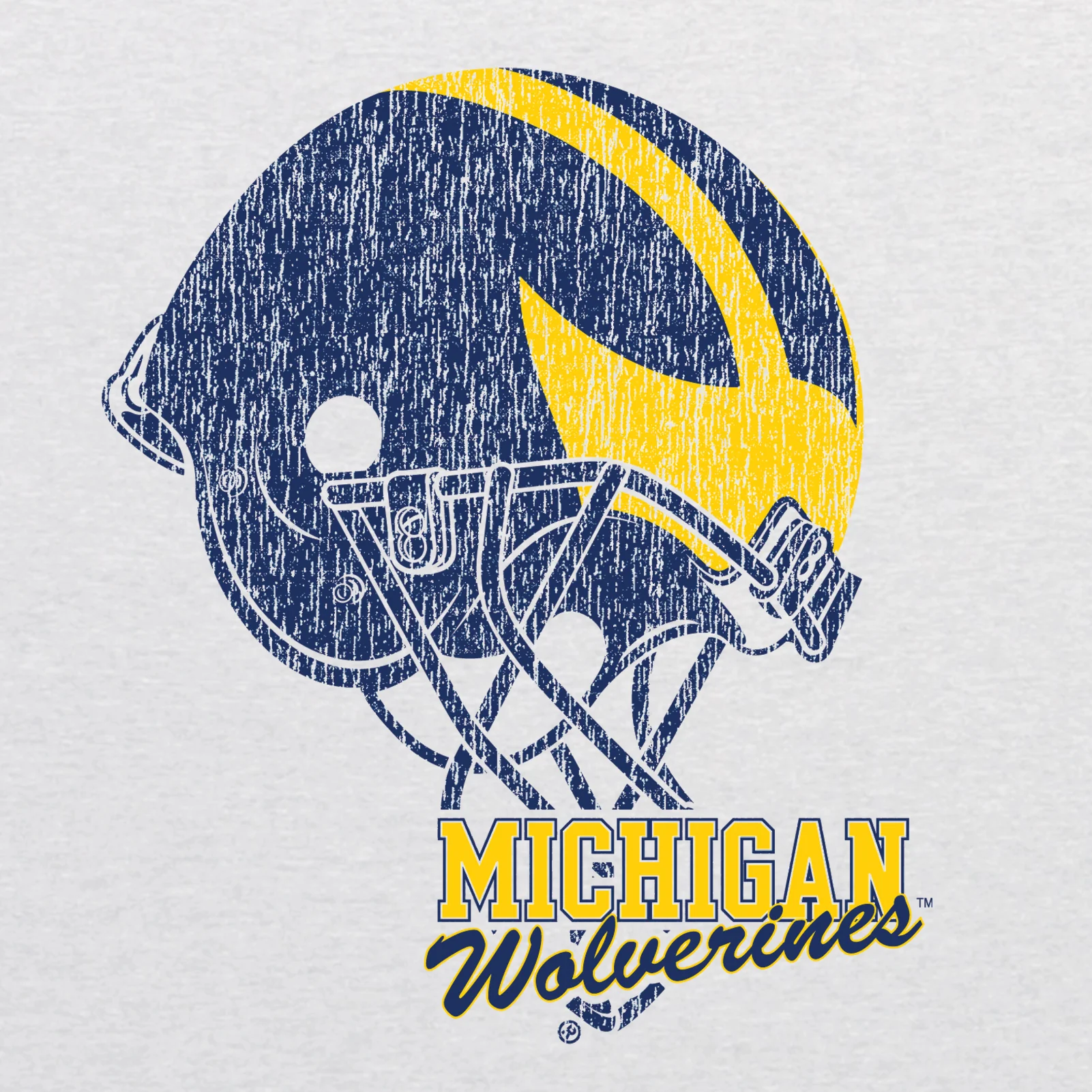 Tilted Football Helmet University of Michigan Short Sleeve Triblend T Shirt - Heather White - Image 2