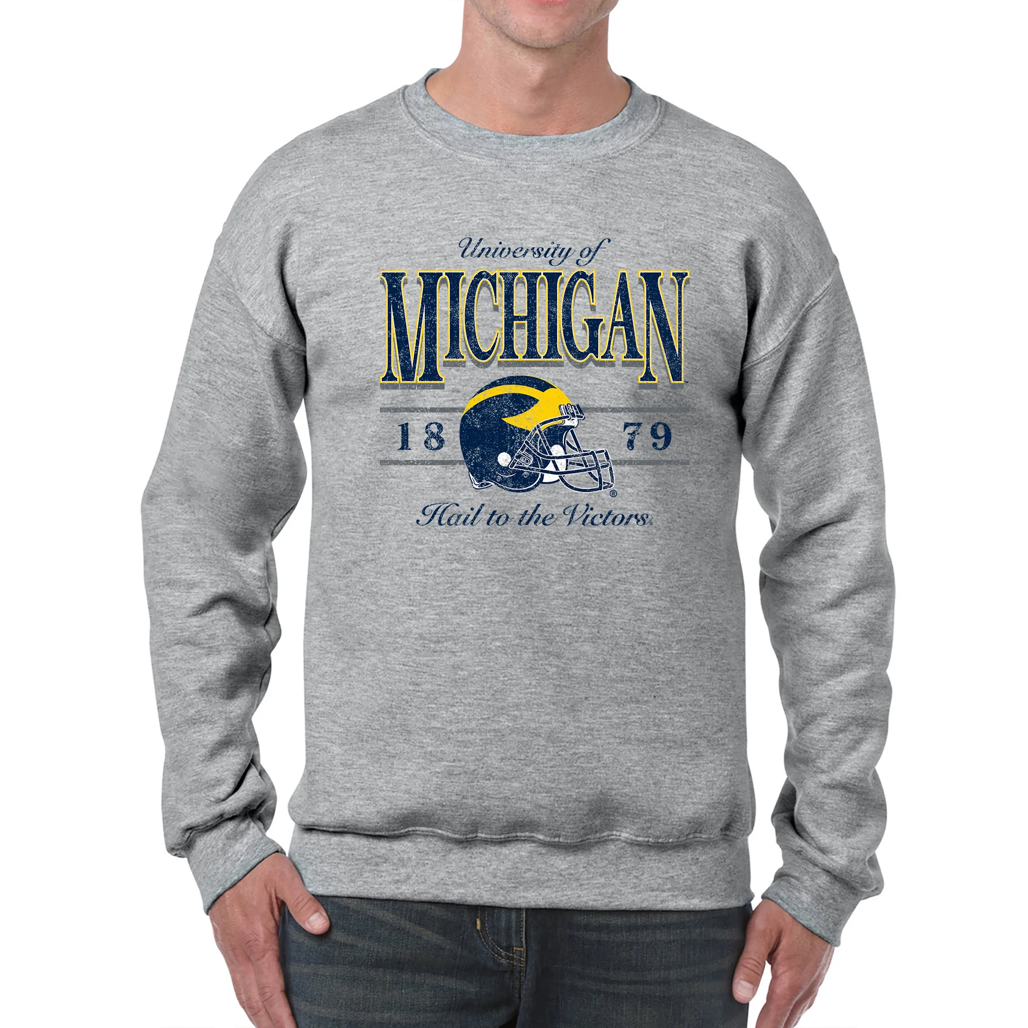 Michigan Timeless Triumph JA BTB Fleece Crewneck - Oxford - Image 3