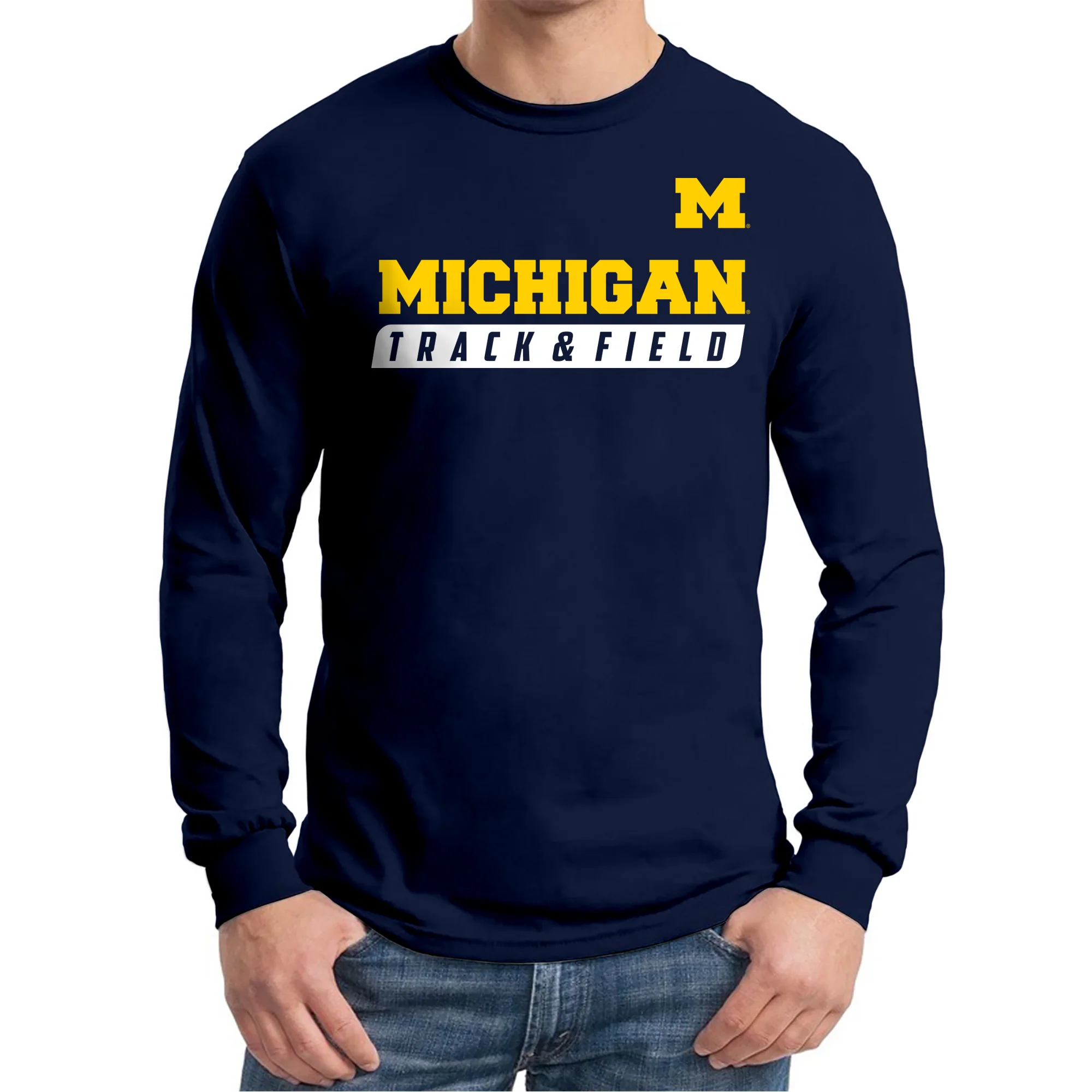 Michigan Track & Field Slant Long Sleeve T-Shirt - Navy - Image 3