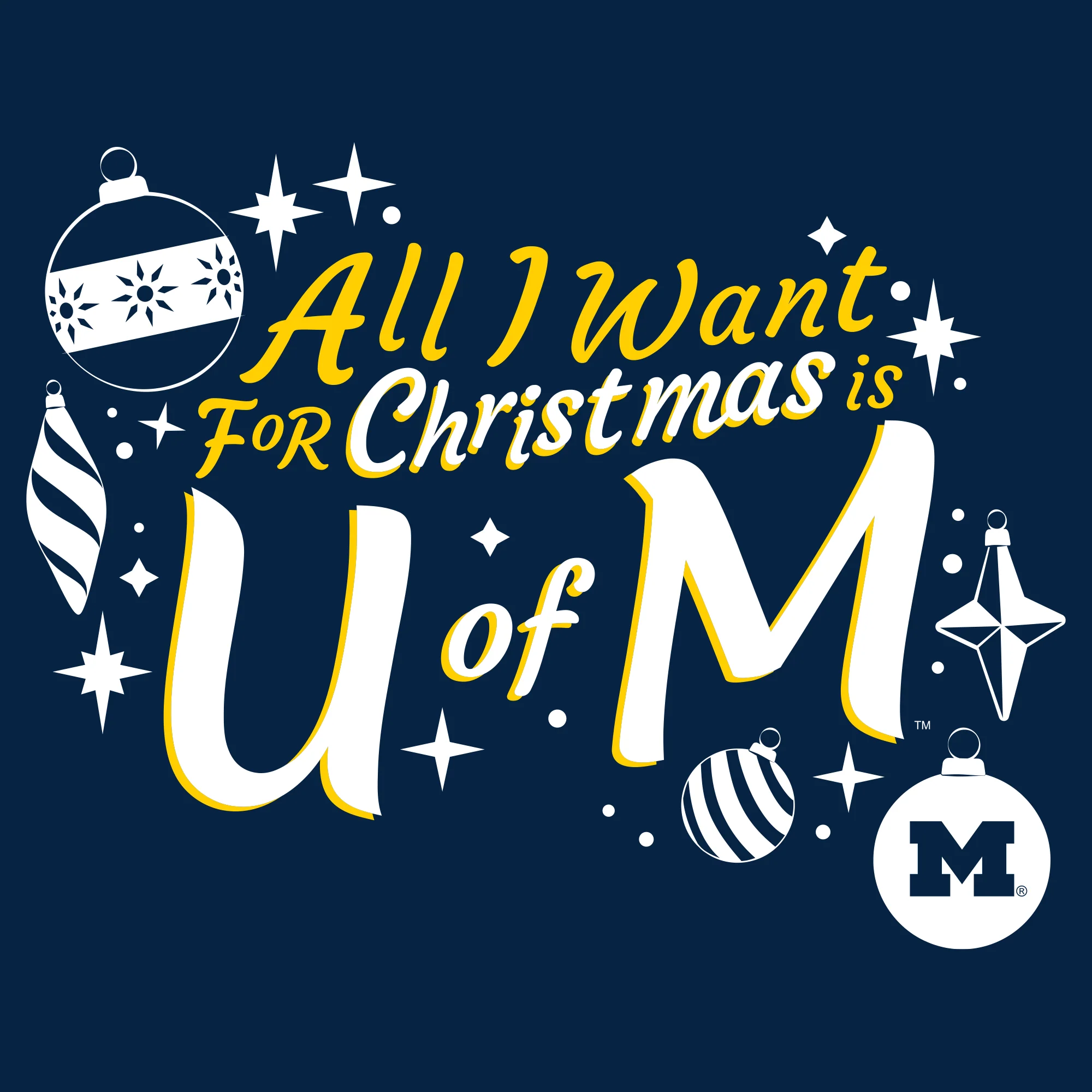 Michigan Wolverines All I Want For Christmas Is U of M T Shirt - Navy - Image 2