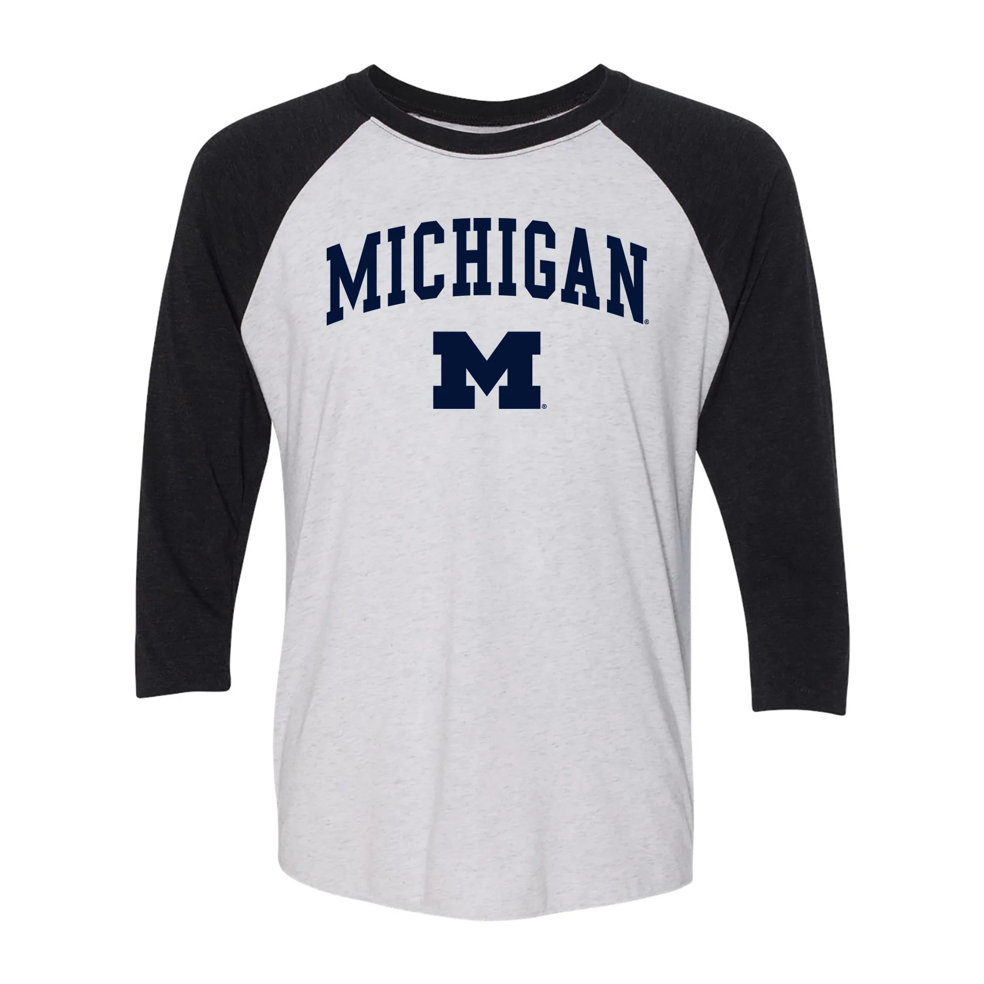 Michigan Wolverines Arch Logo 3/4-Sleeve Raglan - Htr White/Vtg Black