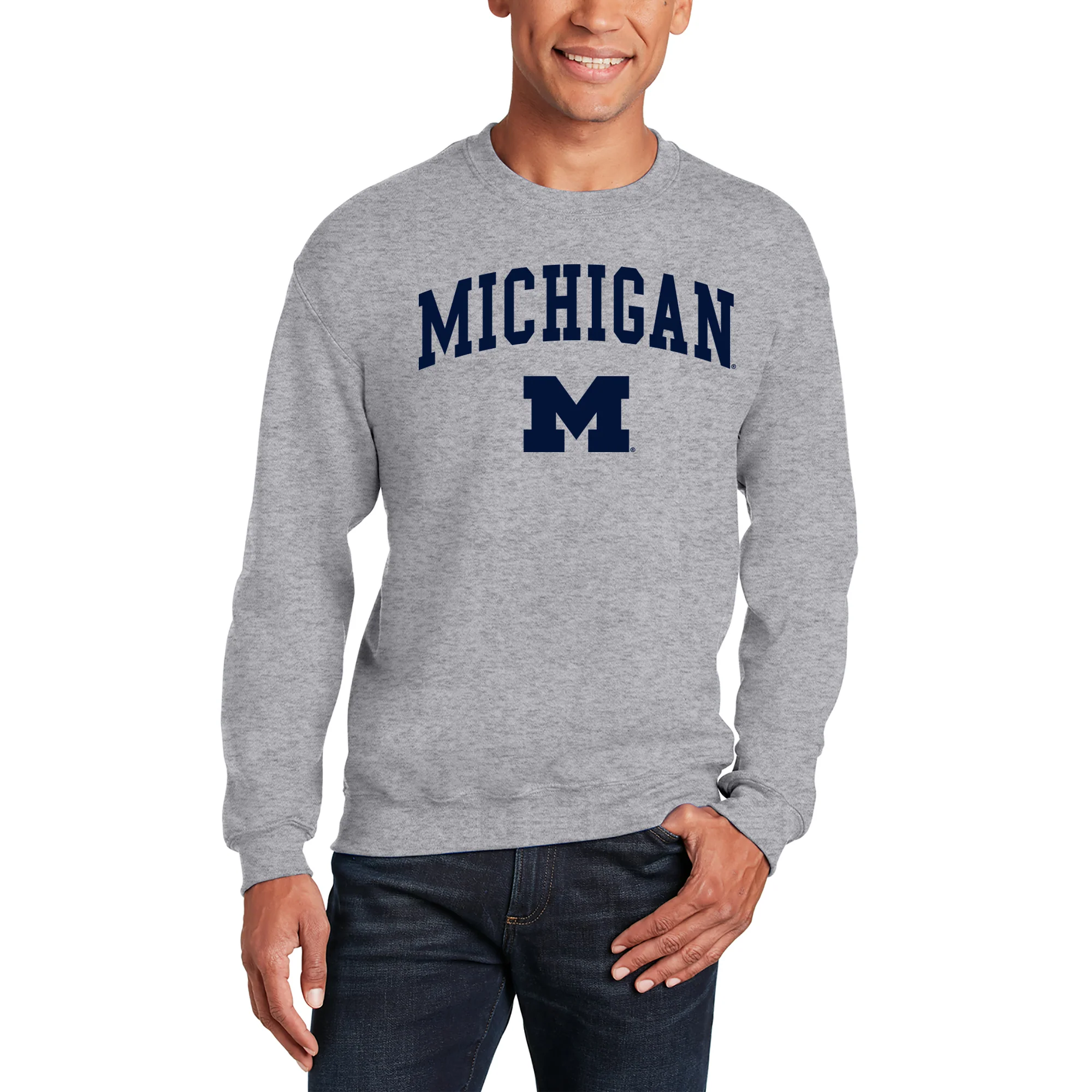 Michigan Wolverines Arch Logo Crewneck Sweatshirt - Sport Grey - Image 3