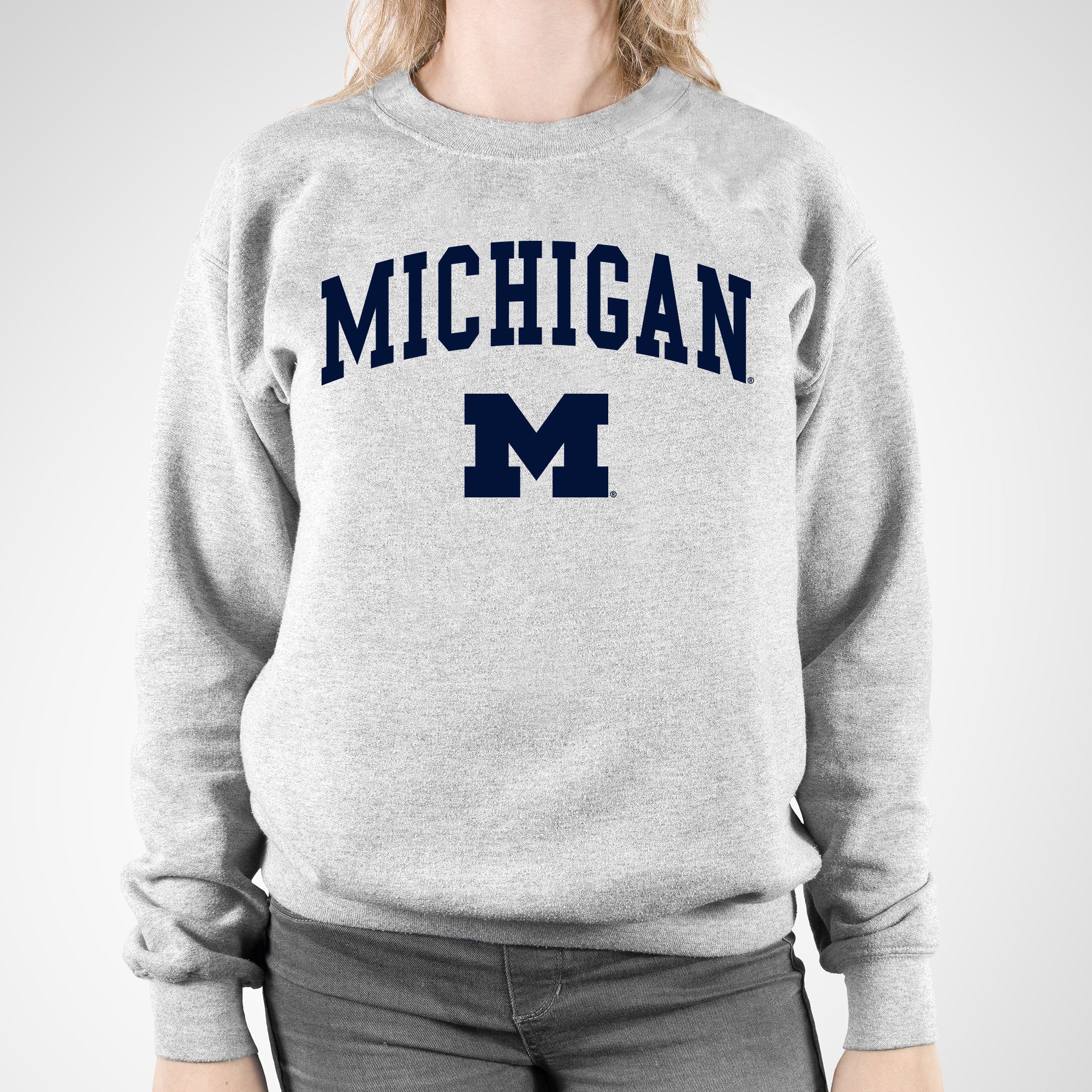 Michigan Wolverines Arch Logo Crewneck Sweatshirt - Sport Grey - Image 4