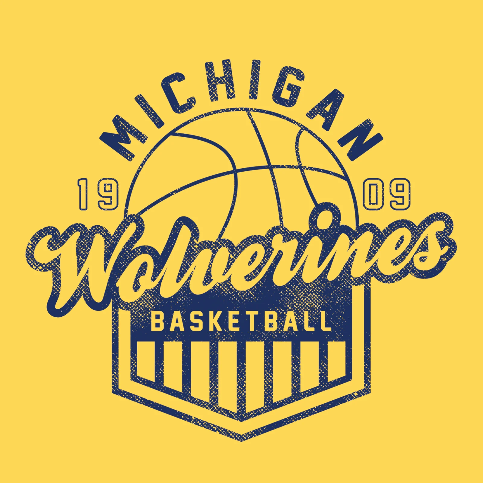 Basketball Shield University of Michigan Basic Cotton Short Sleeve T-Shirt - Maize - Image 2