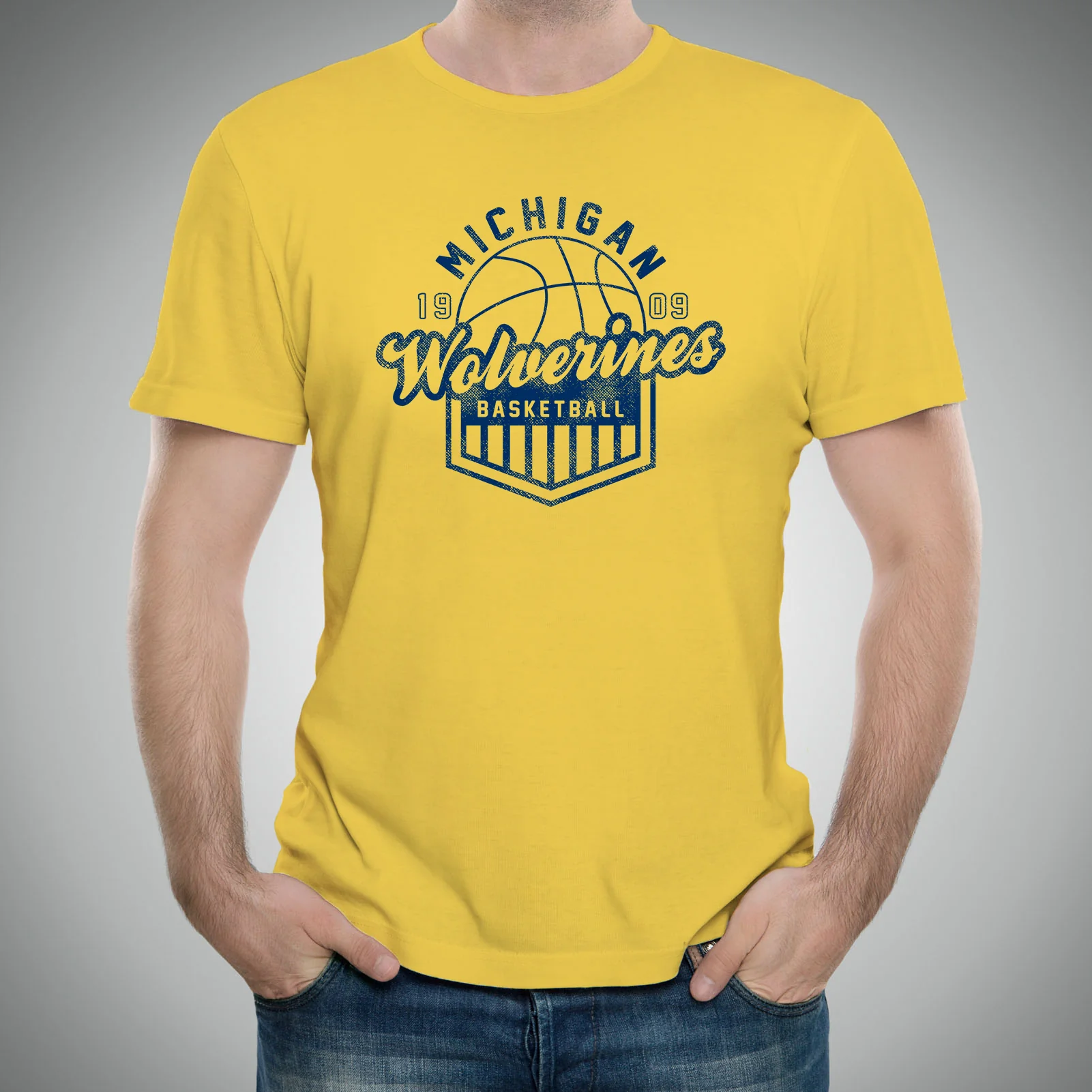 Basketball Shield University of Michigan Basic Cotton Short Sleeve T-Shirt - Maize - Image 3