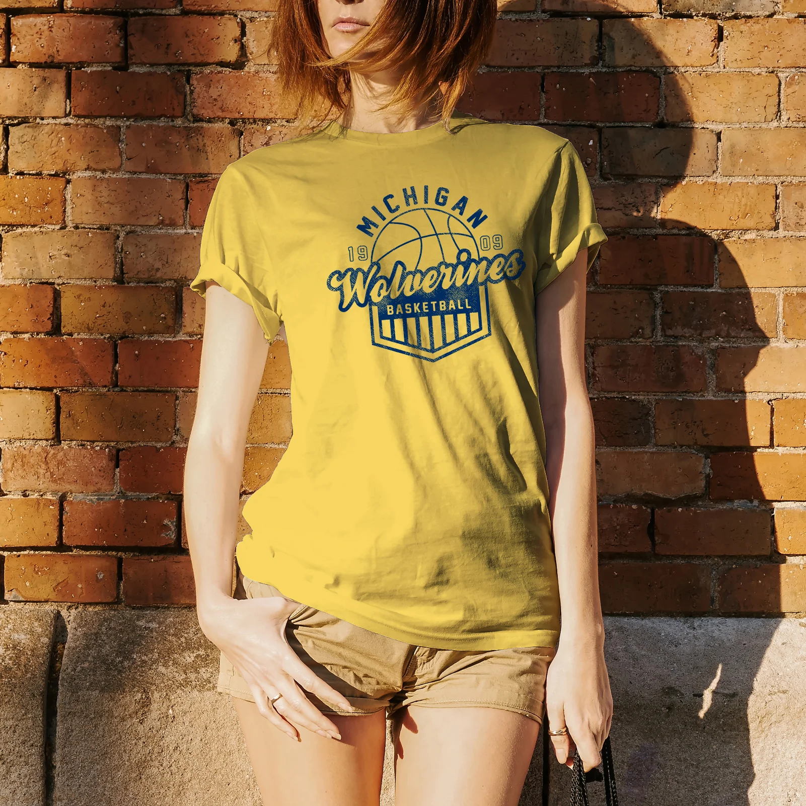 Basketball Shield University of Michigan Basic Cotton Short Sleeve T-Shirt - Maize - Image 4