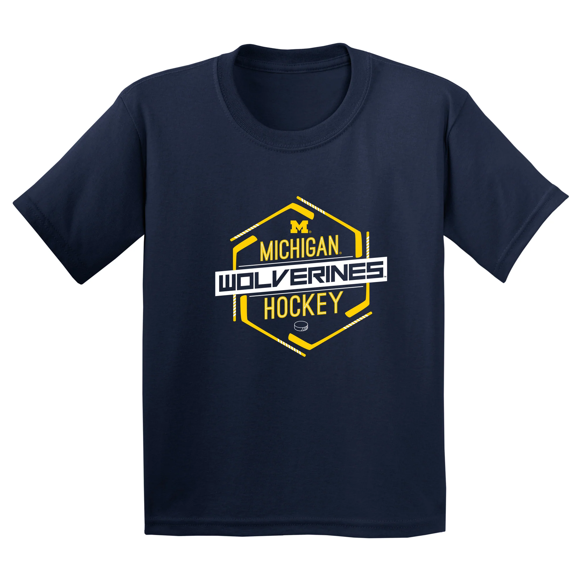 Michigan Wolverines Hockey Hex Youth T-Shirt - Navy