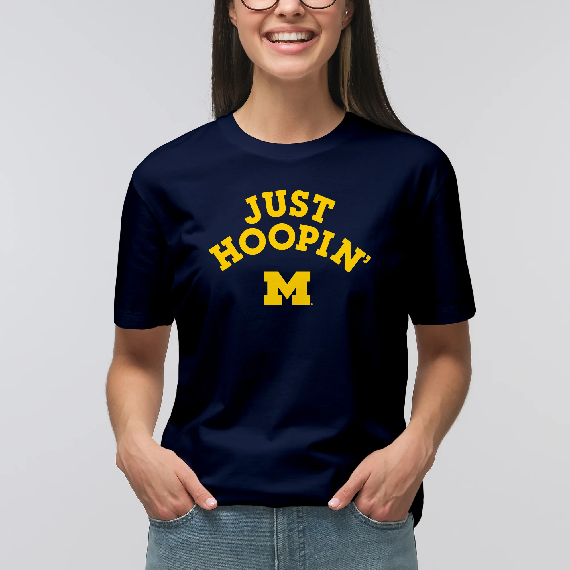 Michigan Wolverines Just Hoopin' T-Shirt - Navy - Image 4