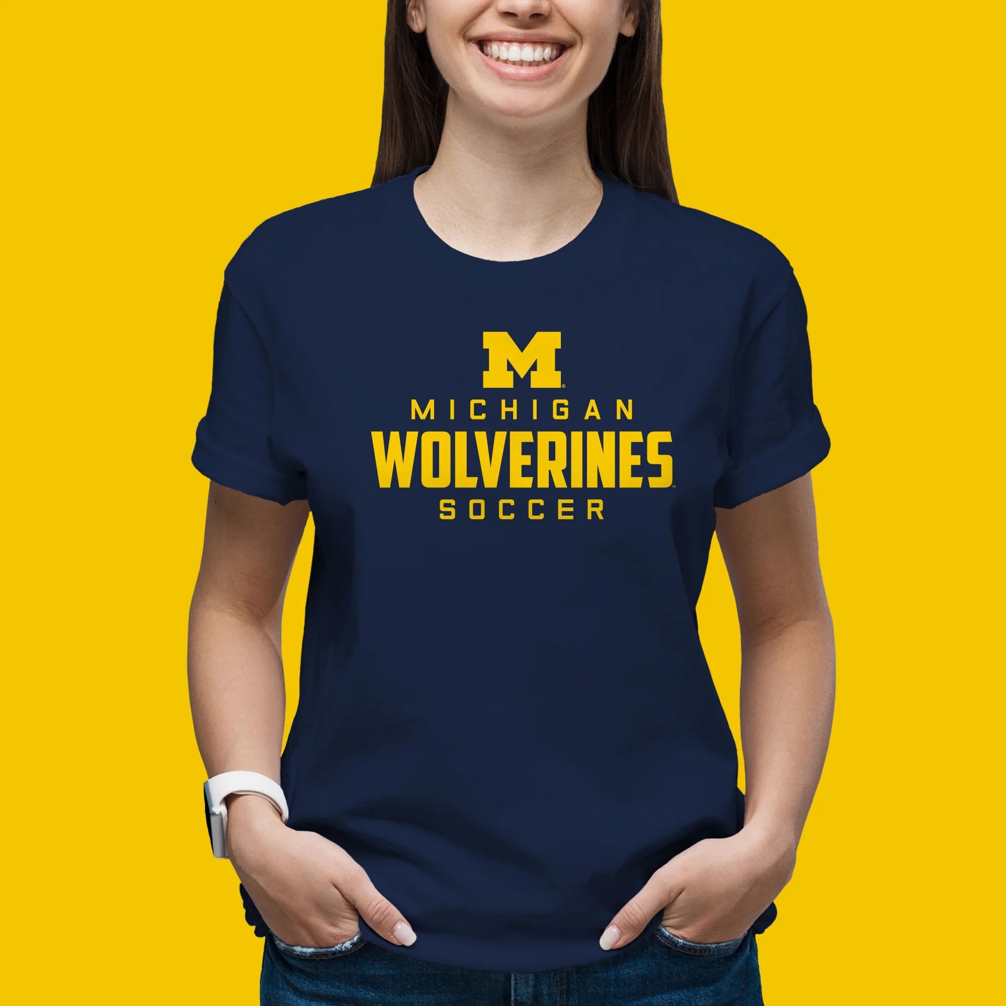 Michigan Wolverines Mascot Wordmark Soccer T Shirt - Navy - Image 5
