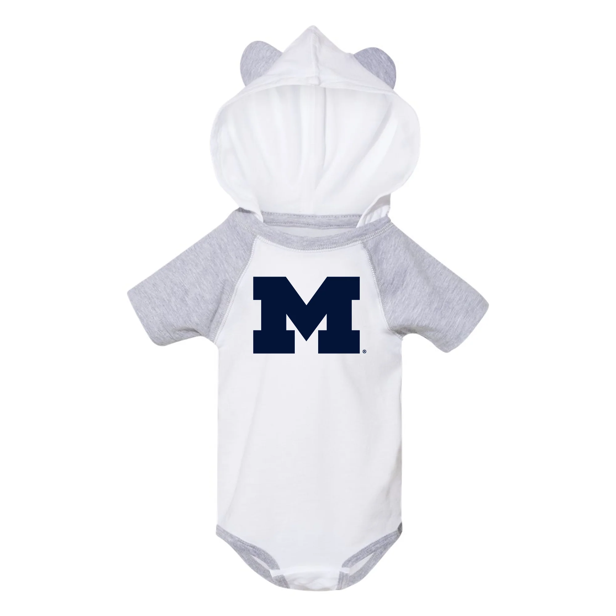 Michigan Wolverines Primary Logo Hooded Bear Ears Creeper Bodysuit - White/Heather
