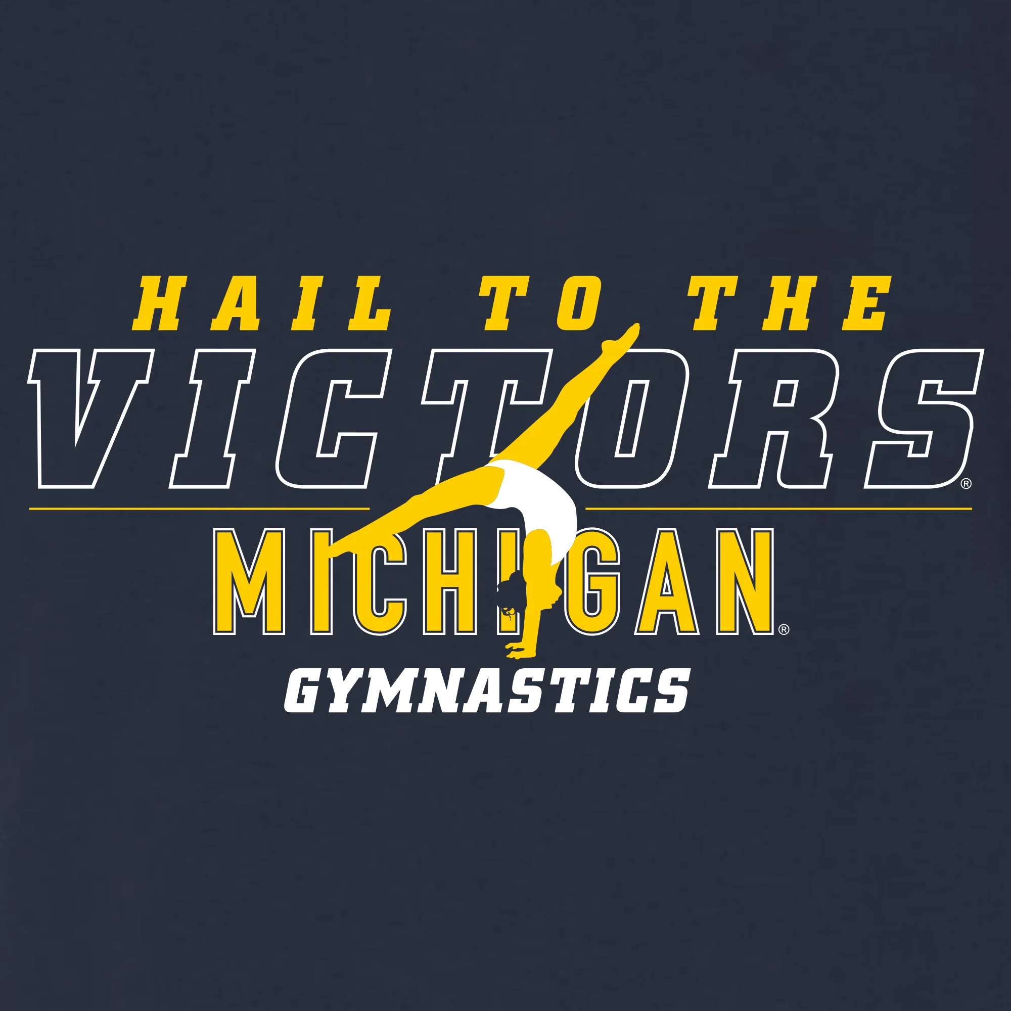 Michigan Women's Gymnastics Fight Song Silhouette Canvas Triblend T-Shirt - Solid Navy Triblend - Image 2