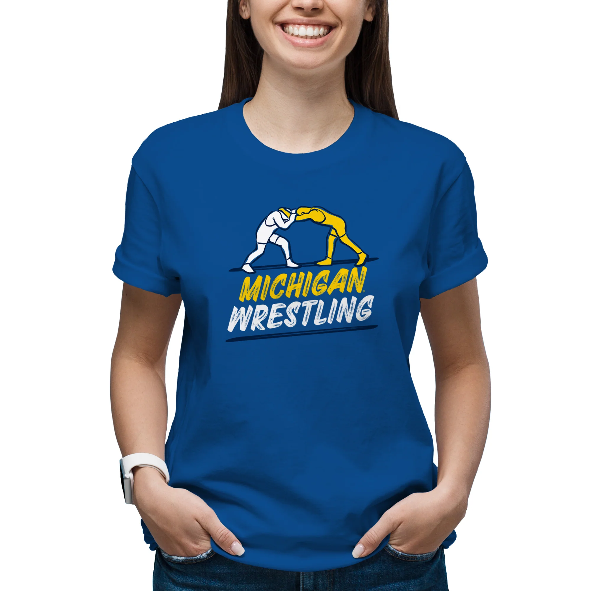 Michigan Wrestling Sketch T-Shirt - Royal - Image 4