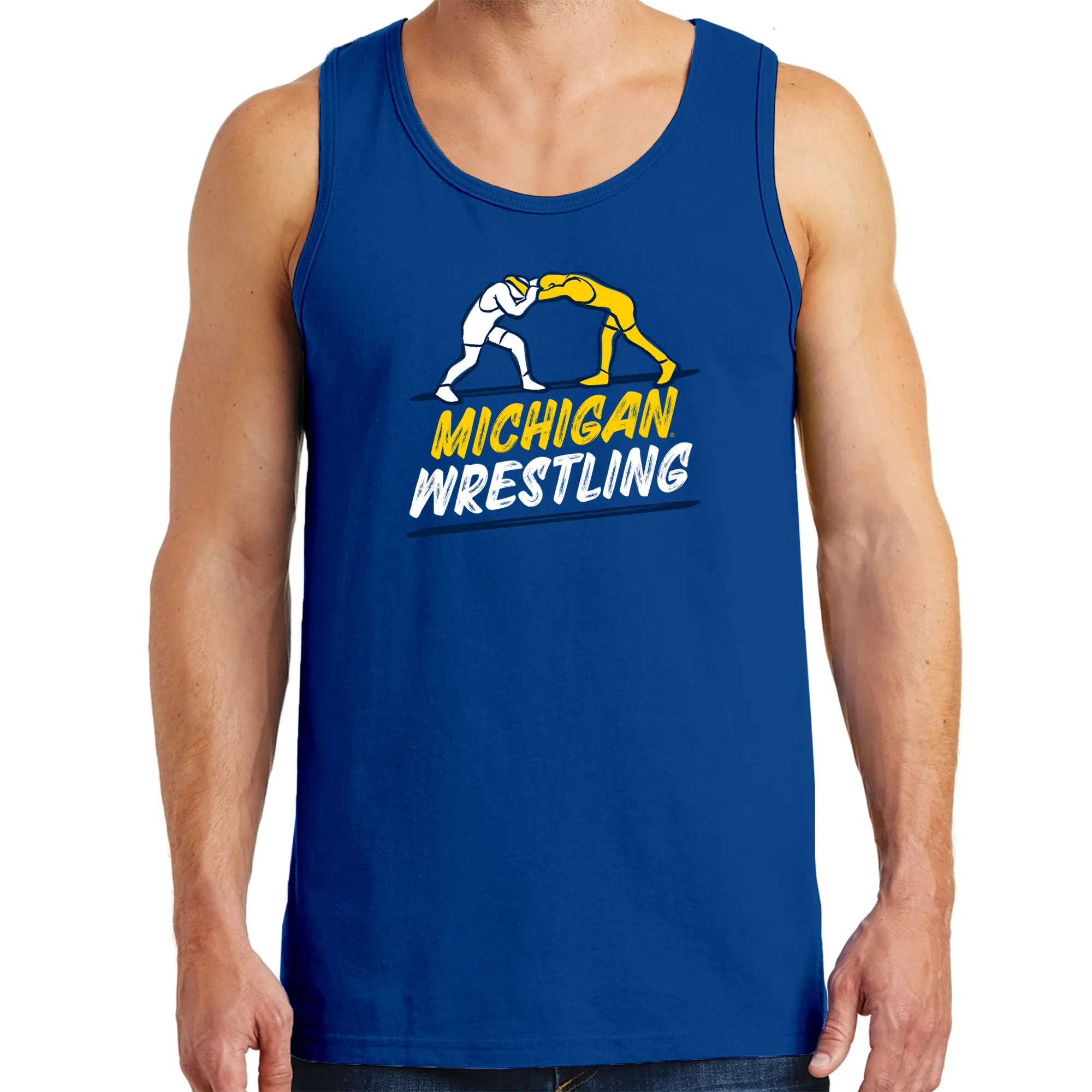 Michigan Wrestling Sketch Tank Top - Royal - Image 3