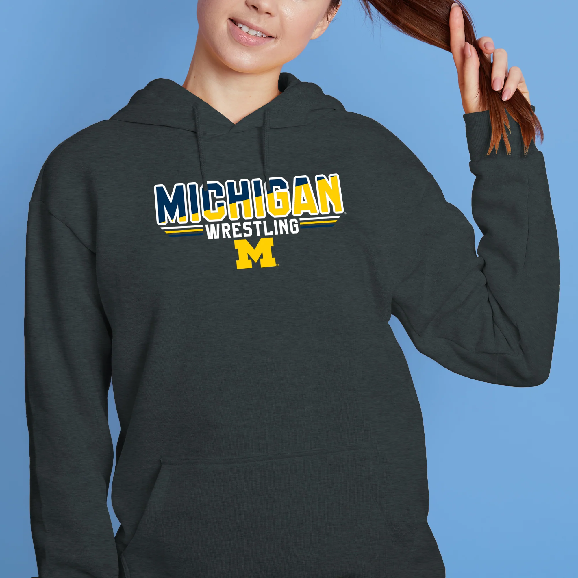 Michigan Wrestling Top Flight Hoodie - Dark Heather - Image 4