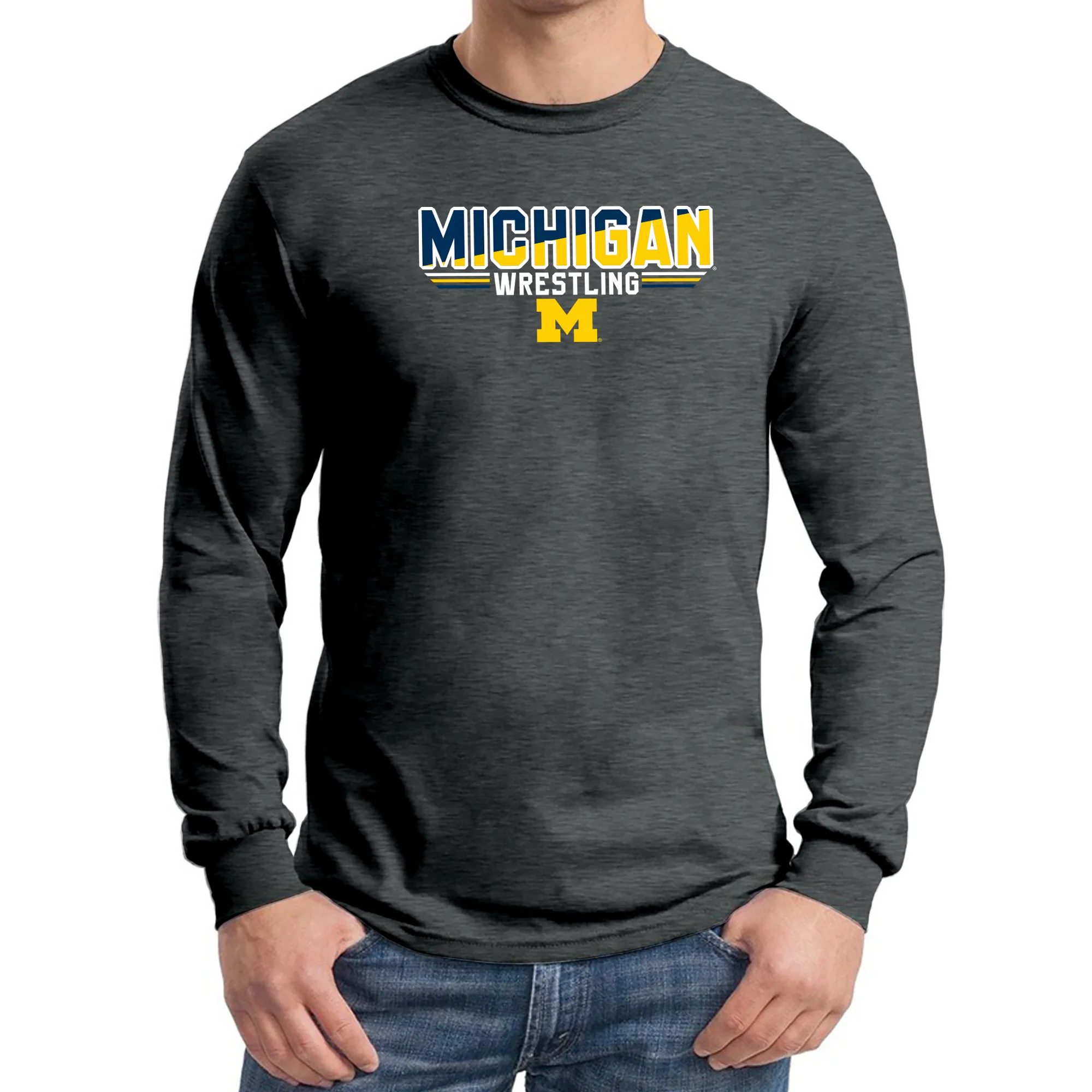 Michigan Wrestling Top Flight Long Sleeve T-Shirt - Dark Heather - Image 3