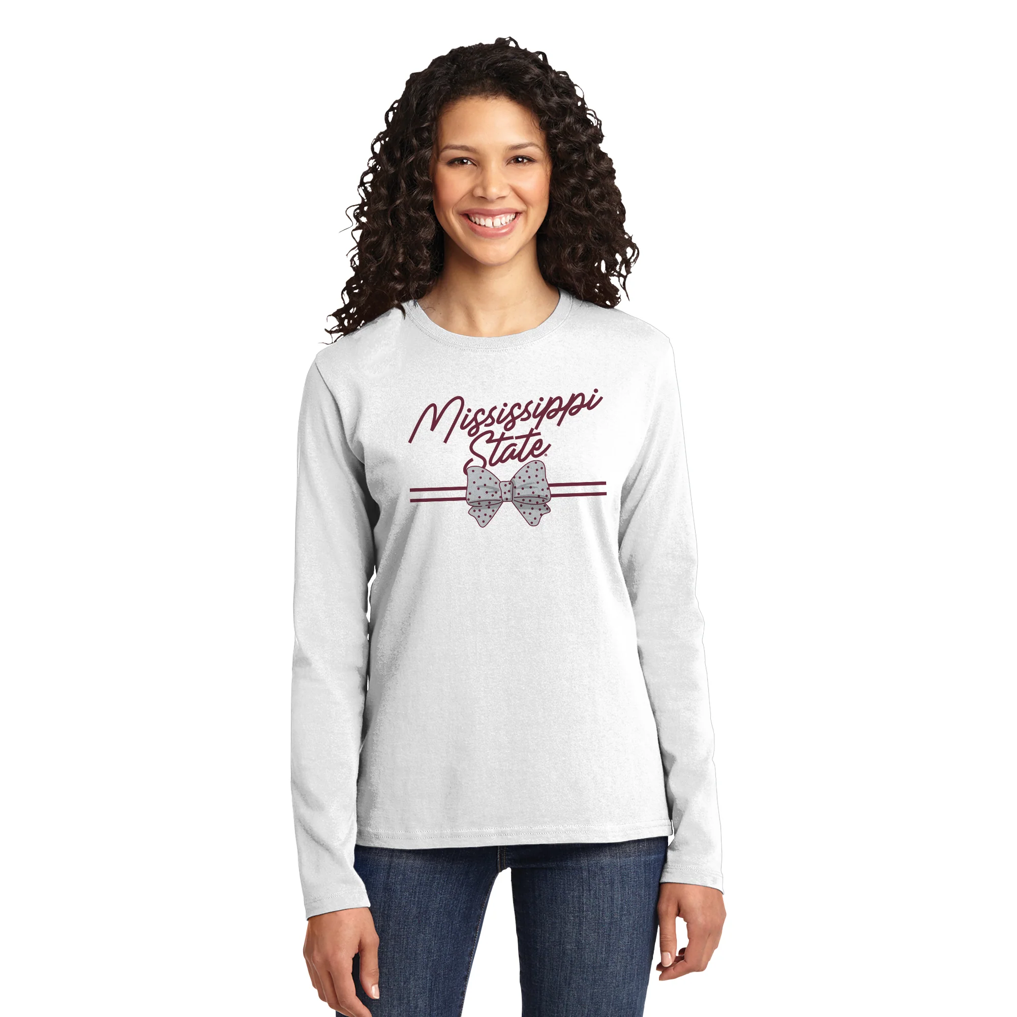 Mississippi State Bow Script Womens Long Sleeve - White - Image 3
