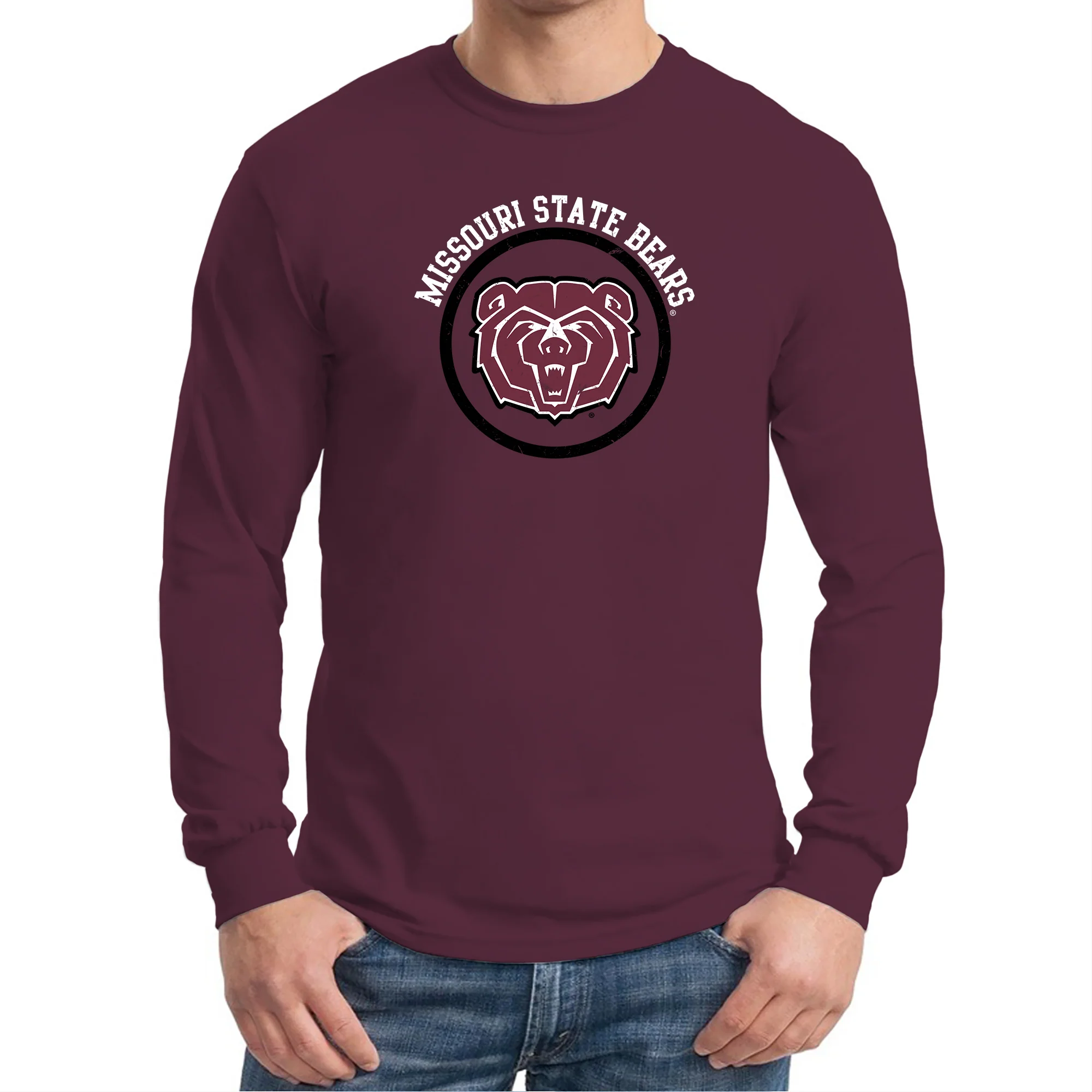 Missouri State Bears Distressed Circle Logo Long Sleeve T-Shirt - Maroon - Image 3