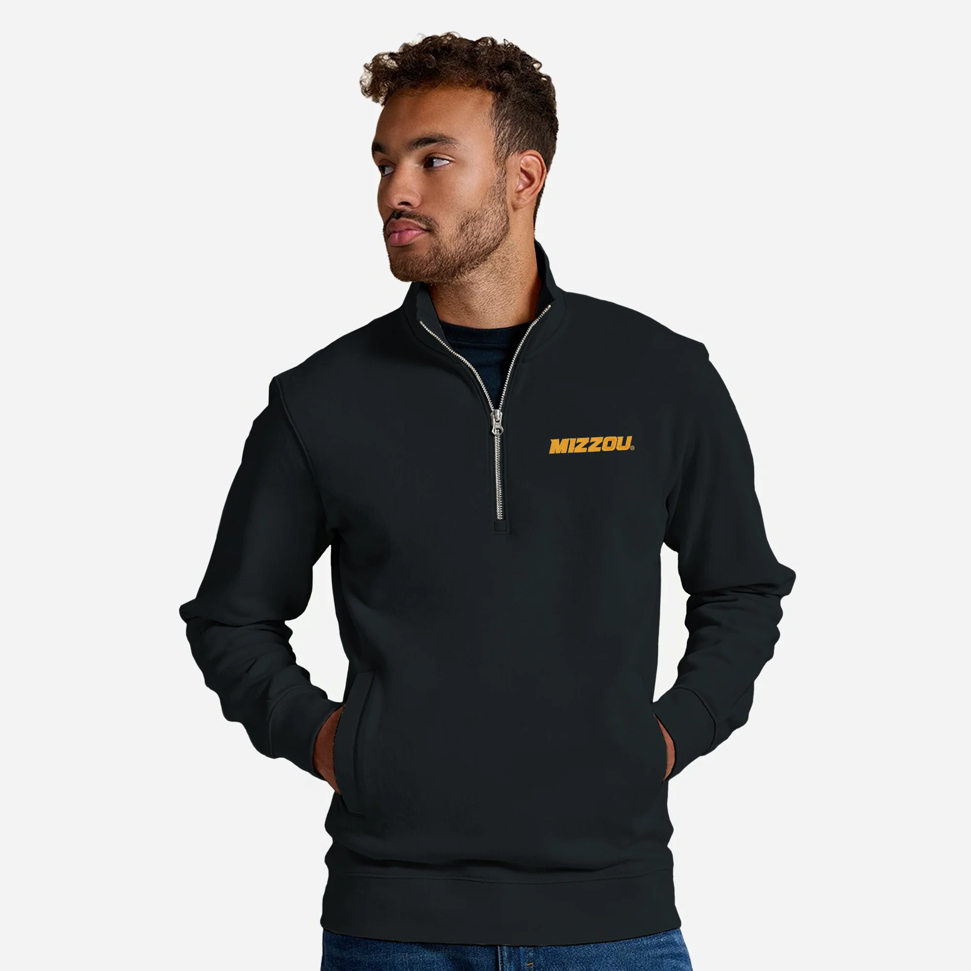 Missouri Tigers Primary Wordmark EMB JA BTB 1/4 Zip - Black - Image 3