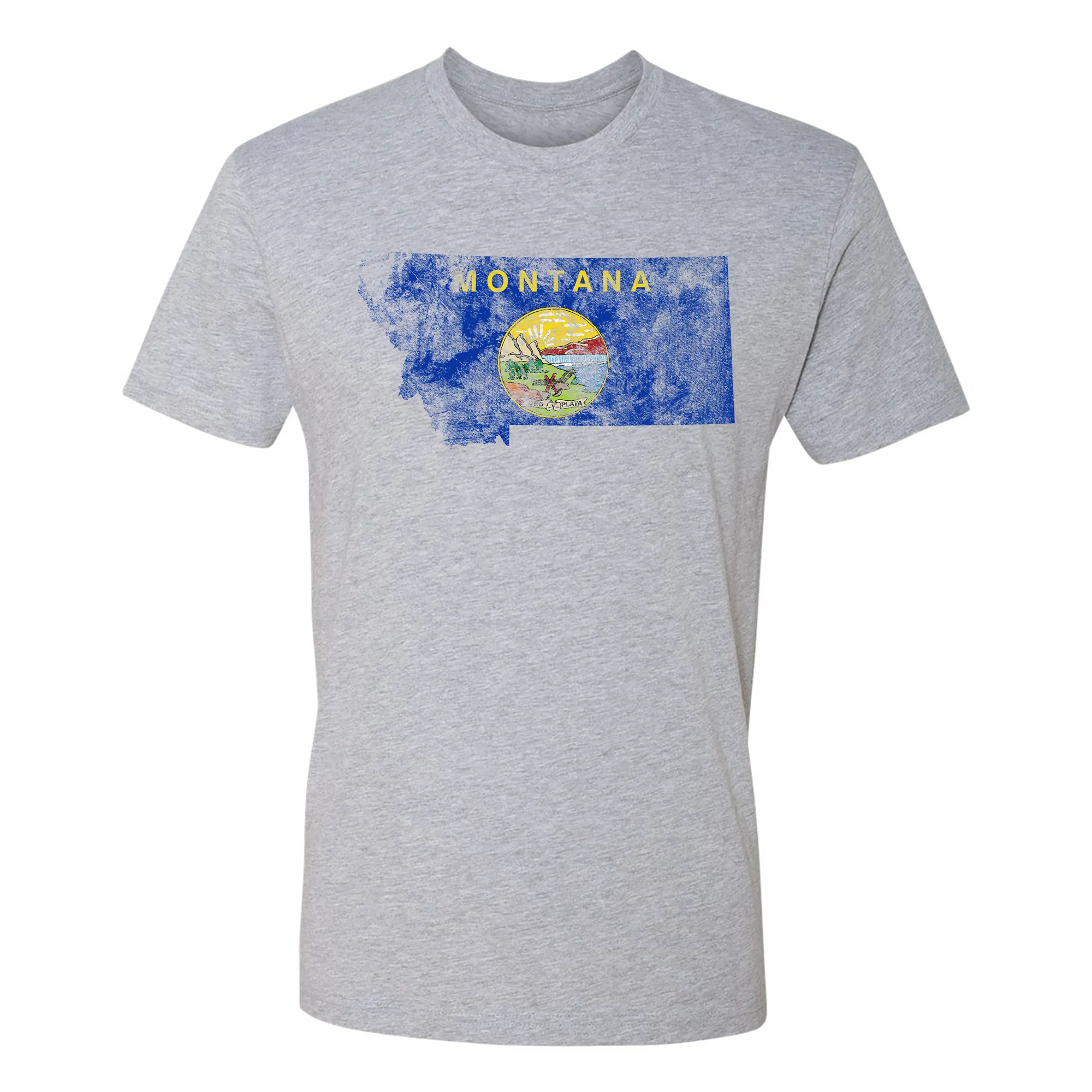 Montana Distressed State Flag Outline NLA T-Shirt - Heather Grey
