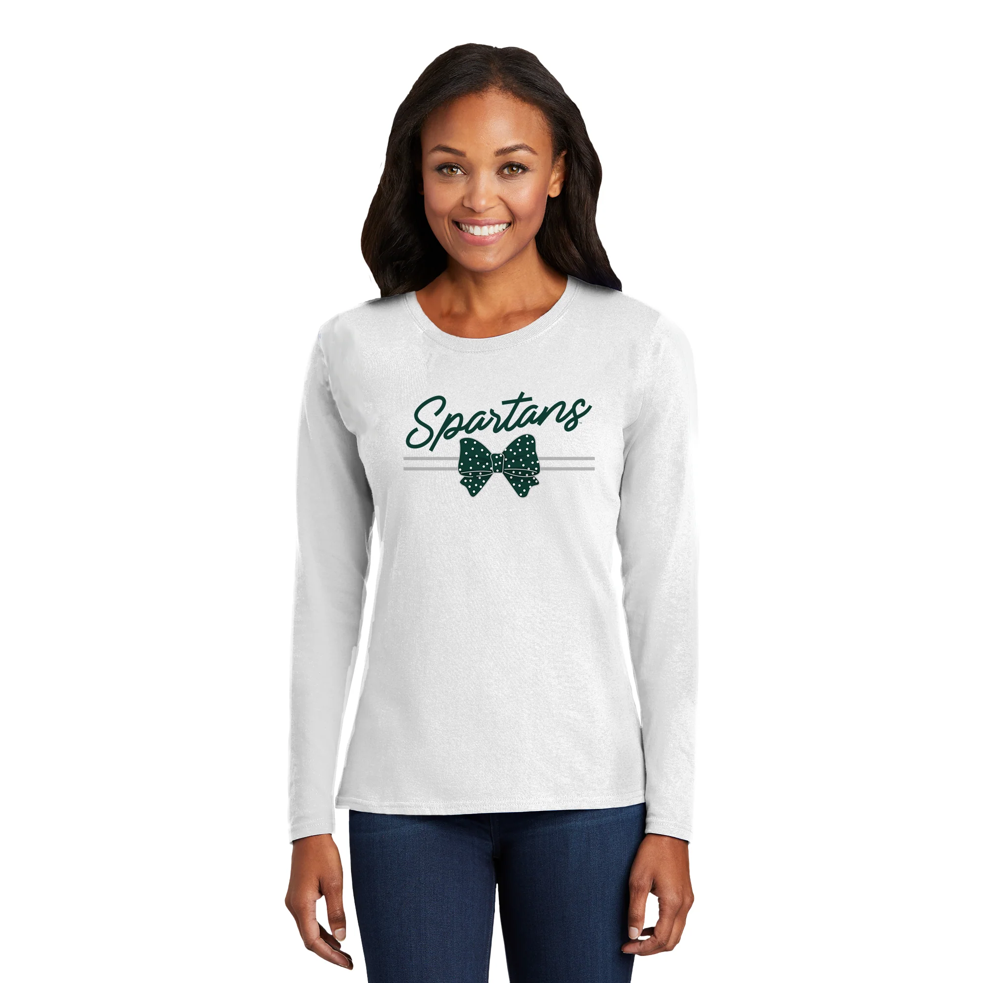 MSU Bow Script Womens Long Sleeve - White - Image 3