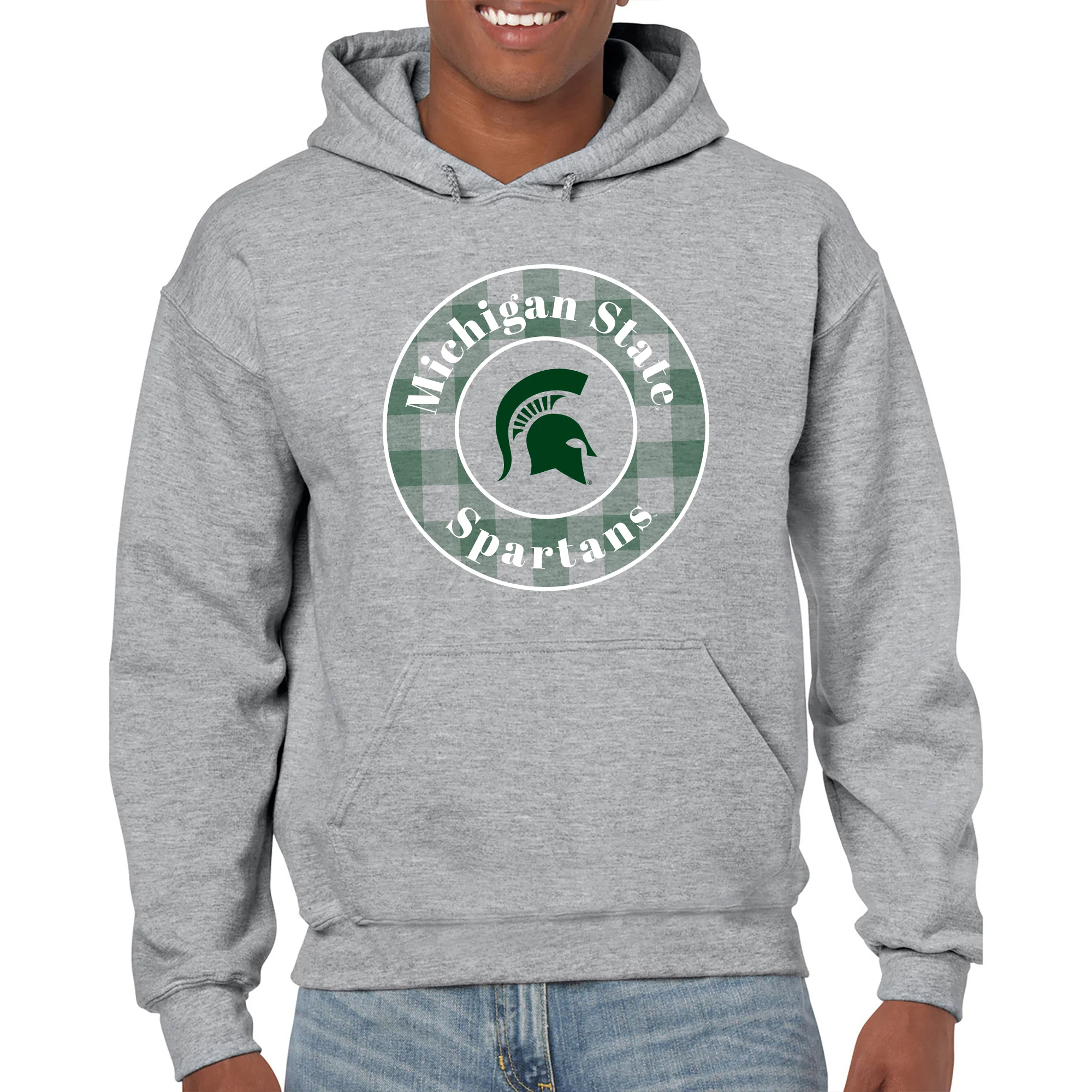 MSU Plaid Circle Hoodie - Sport Grey - Image 4