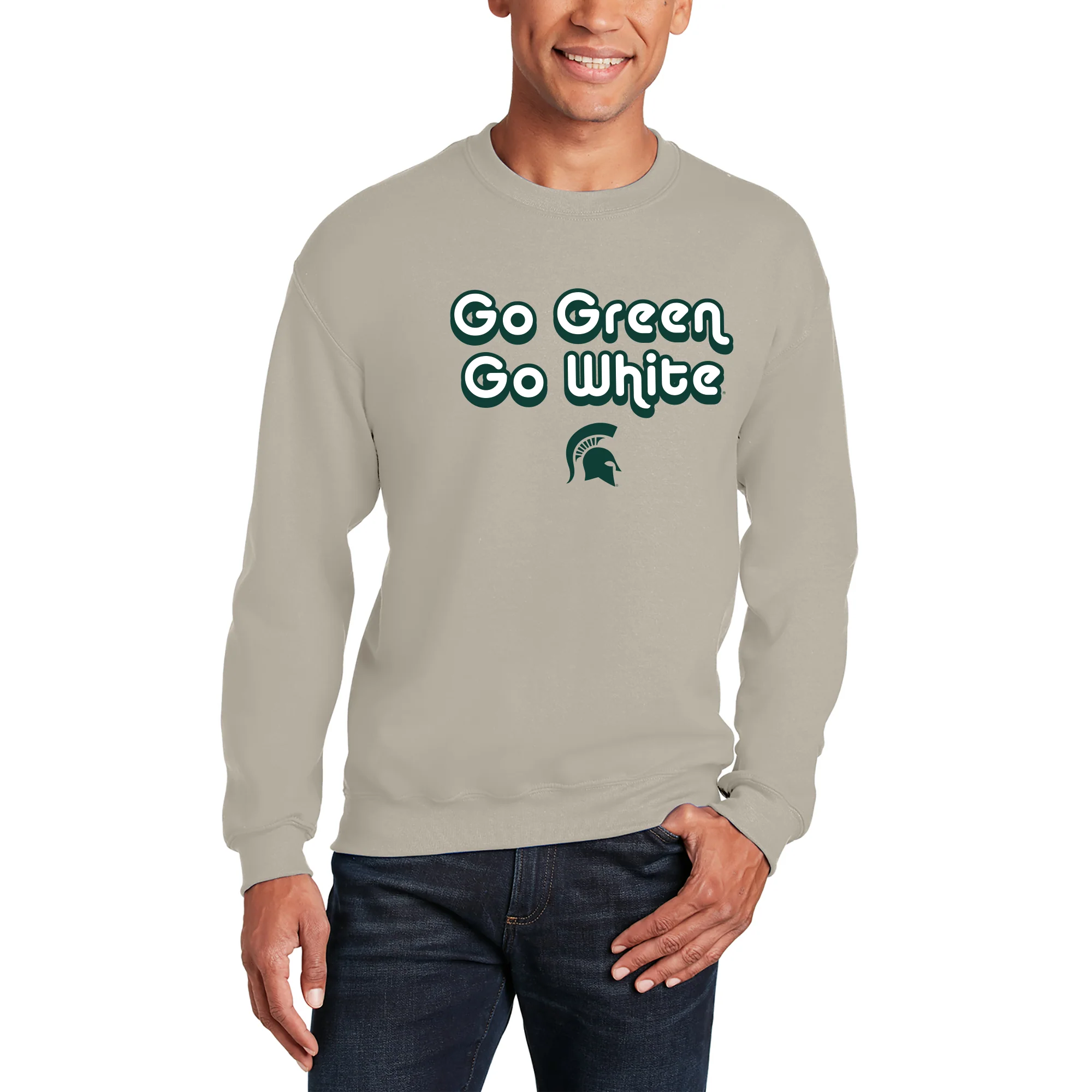 MSU Slogan Repeat Crewneck Sweatshirt - Sand - Image 3