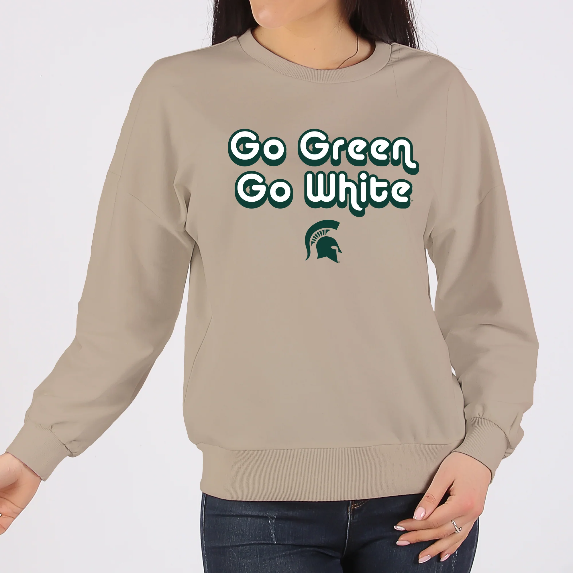 MSU Slogan Repeat Crewneck Sweatshirt - Sand - Image 4