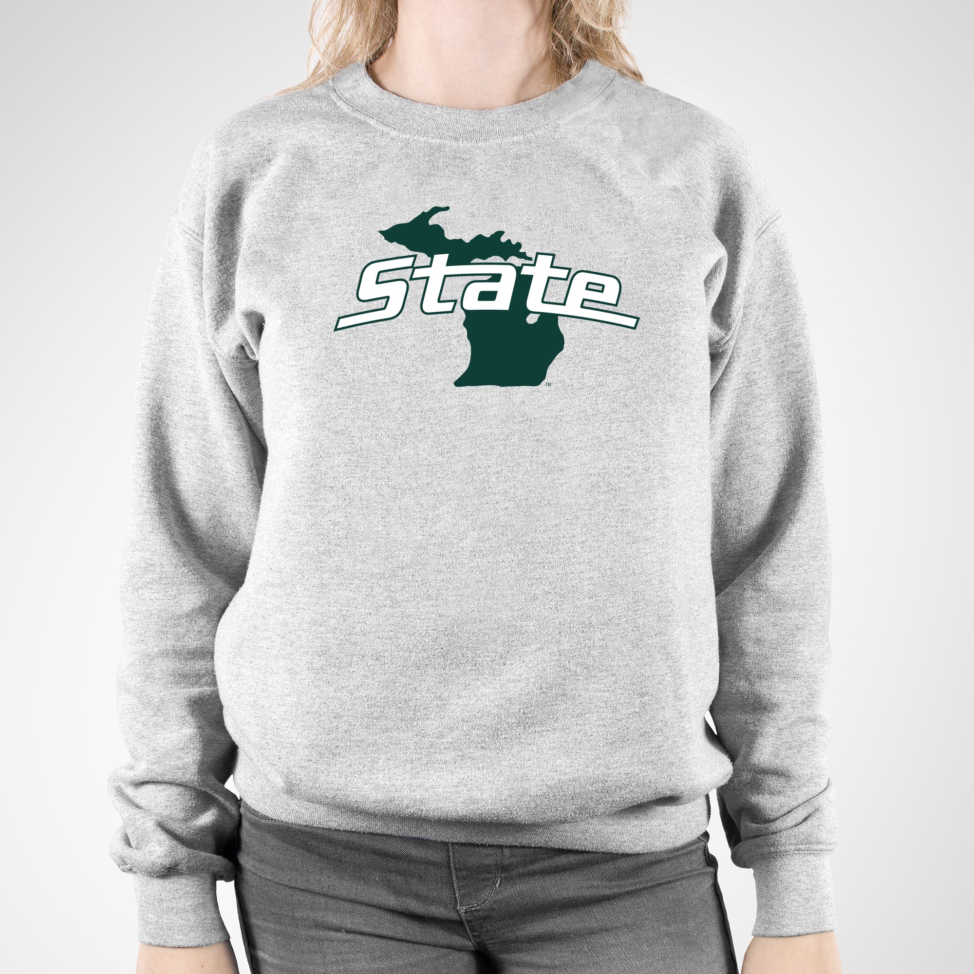 MSU State Outline Logo Crewneck - Sport Grey - Image 4