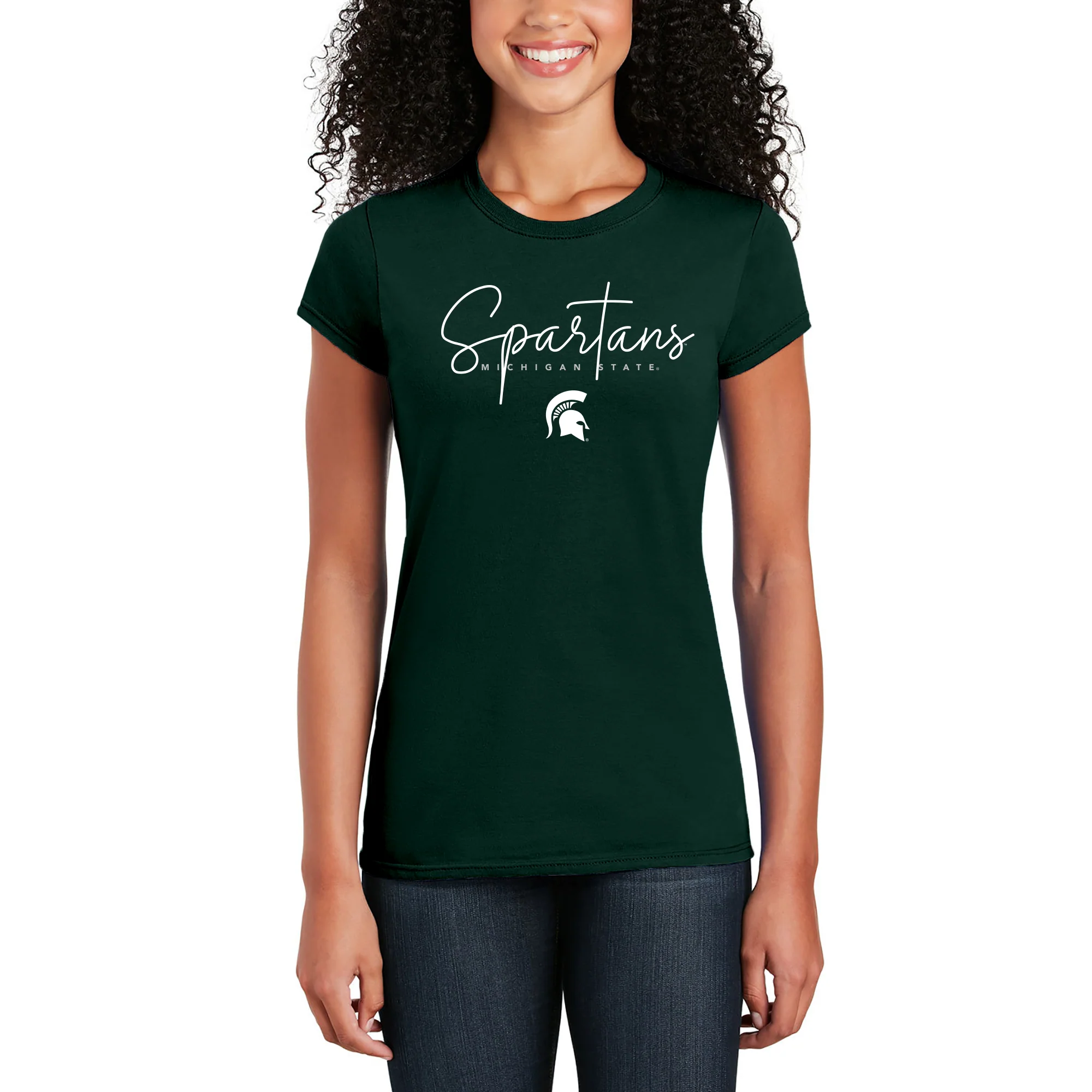 MSU Thin Script Womens T-Shirt - Forest - Image 3