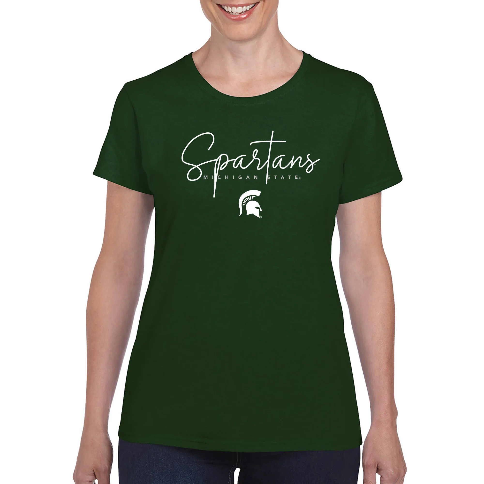MSU Thin Script Womens T-Shirt - Forest - Image 4